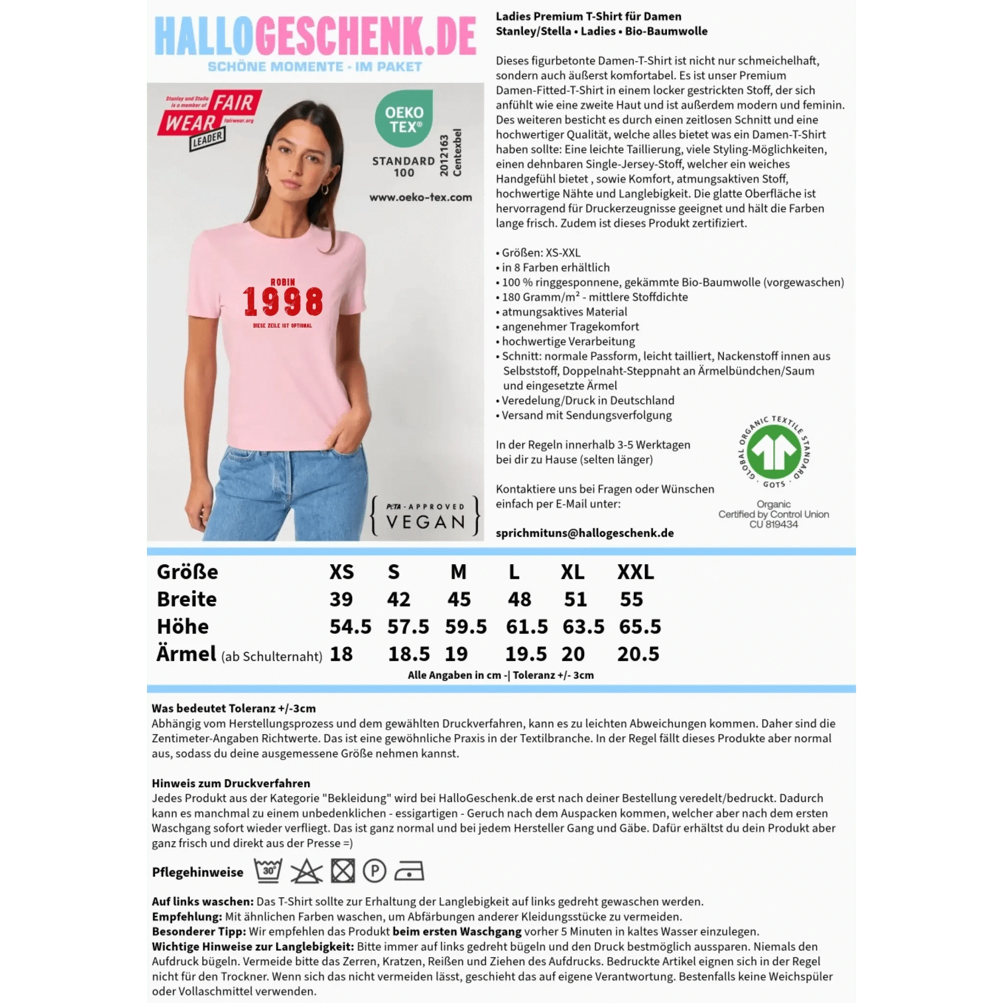 JAHRGANG mit NAME + WUNSCHTEXT • Ladies Premium T-Shirt XS-2XL aus Bio-Baumwolle für Damen • Exklusivdesign • personalisiert