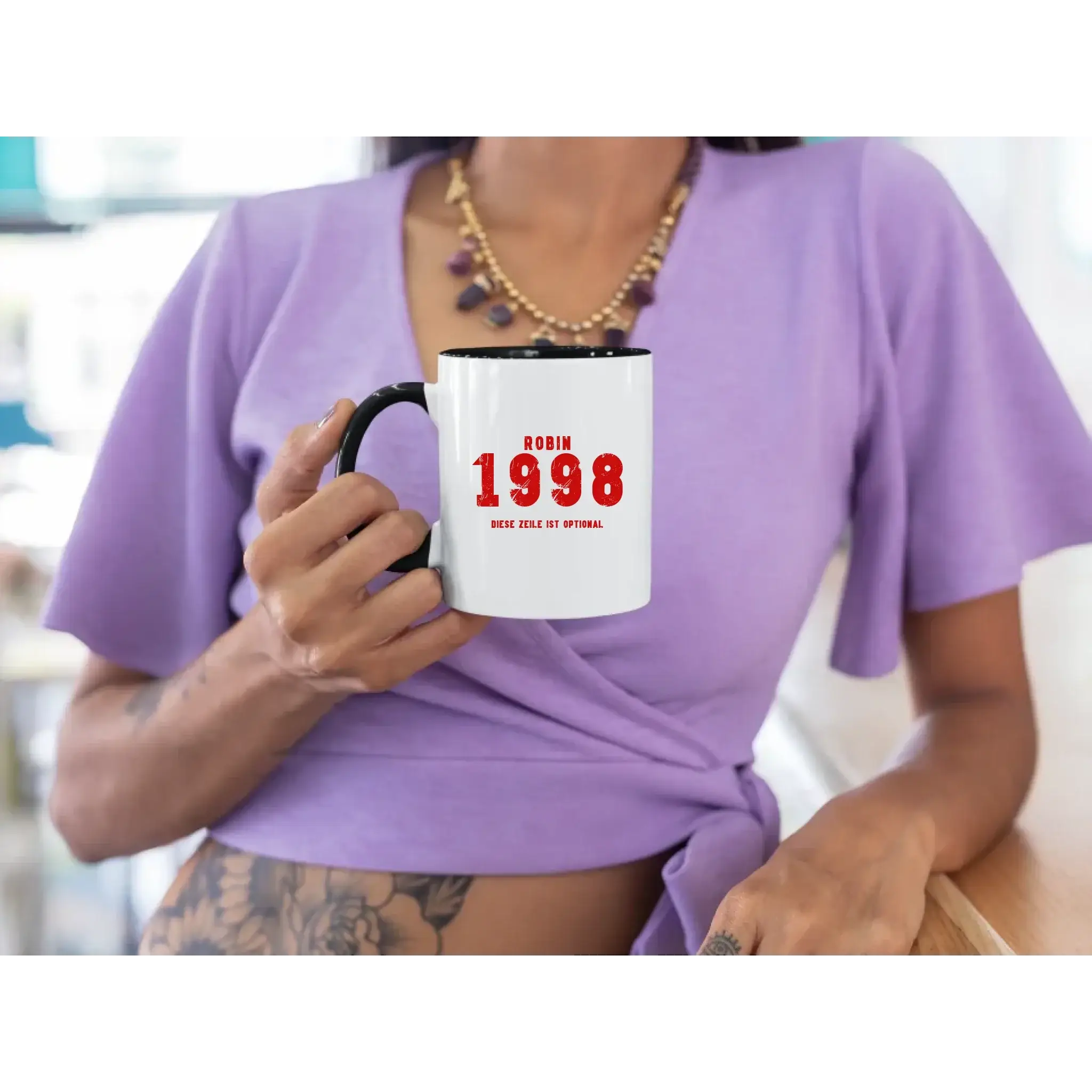 JAHRGANG mit NAME + WUNSCHTEXT • zweifarbige Tasse • Exklusivdesign • personalisiert