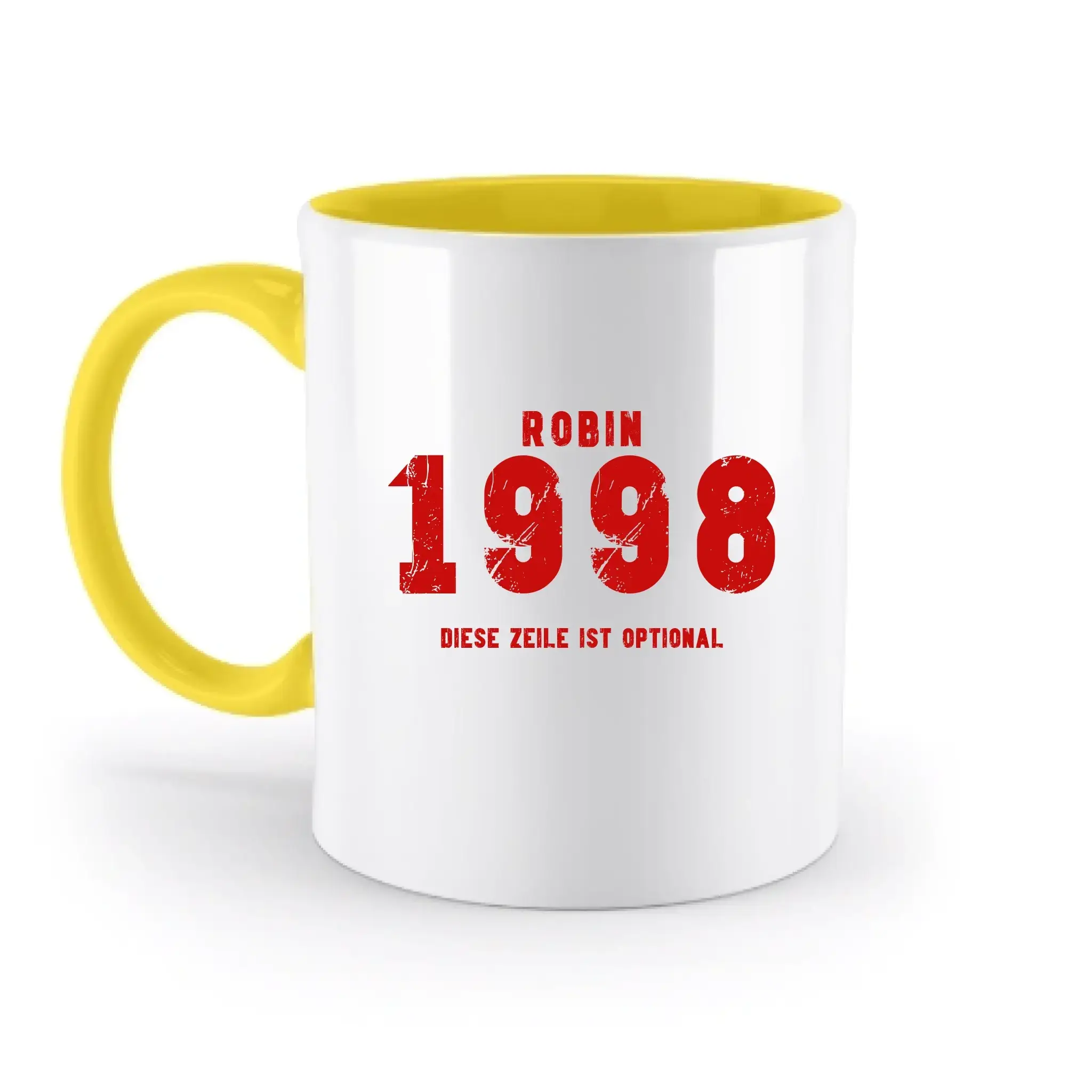 JAHRGANG mit NAME + WUNSCHTEXT • zweifarbige Tasse • Exklusivdesign • personalisiert