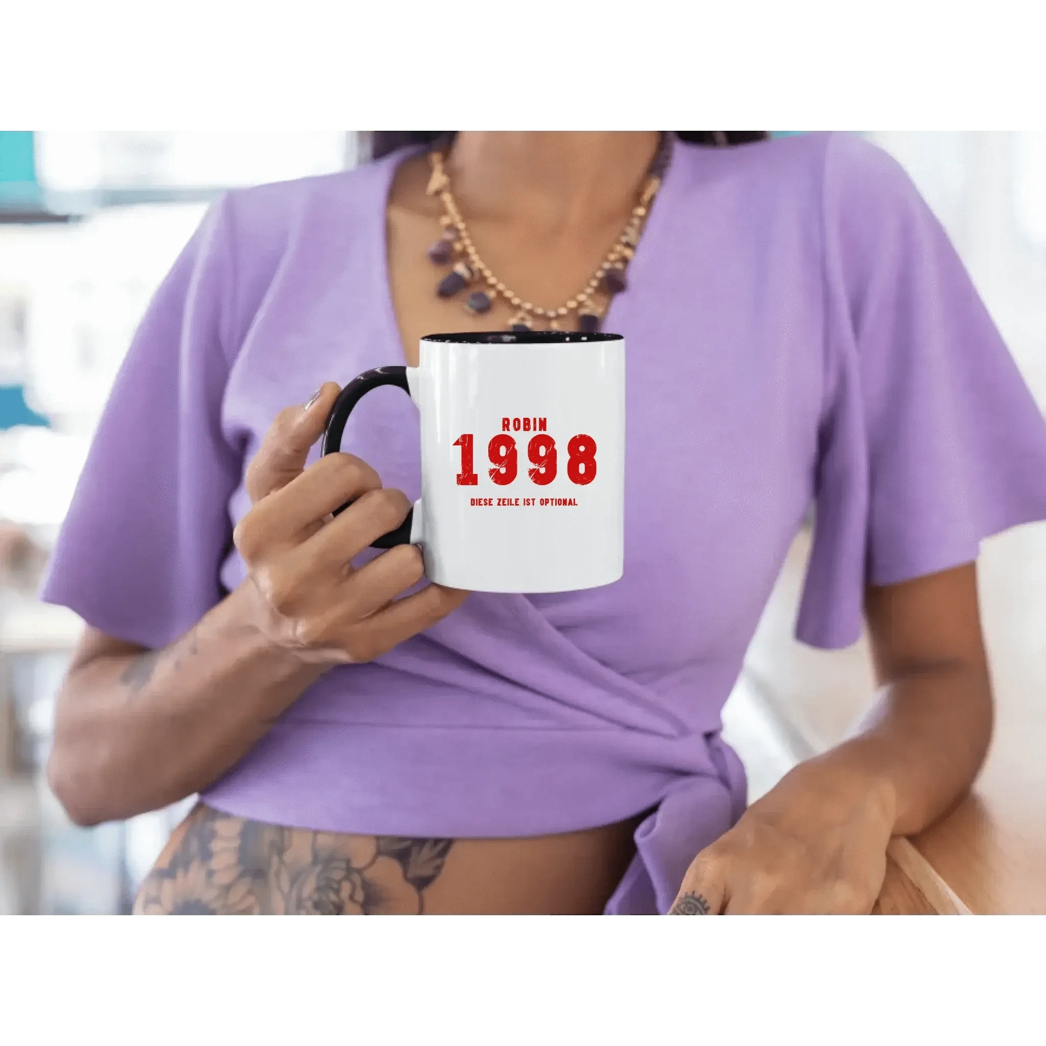 JAHRGANG mit NAME + WUNSCHTEXT • zweifarbige Tasse • Exklusivdesign • personalisiert