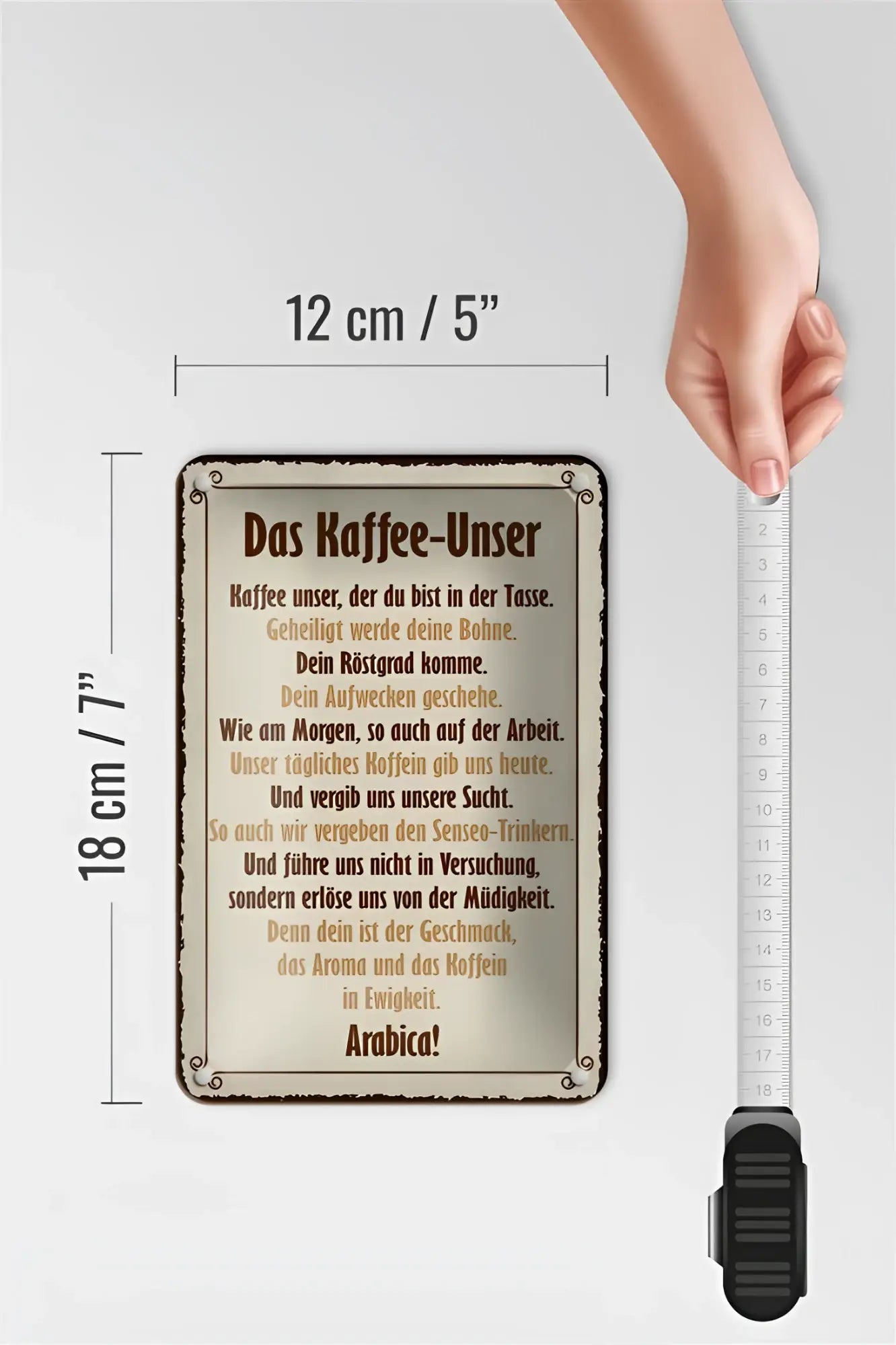 Vintage-stil blechschild kaffe unser 12x18cm mit beige distressed finish schwarzem rand und dunkelbrauner kaffeespruchschrift
