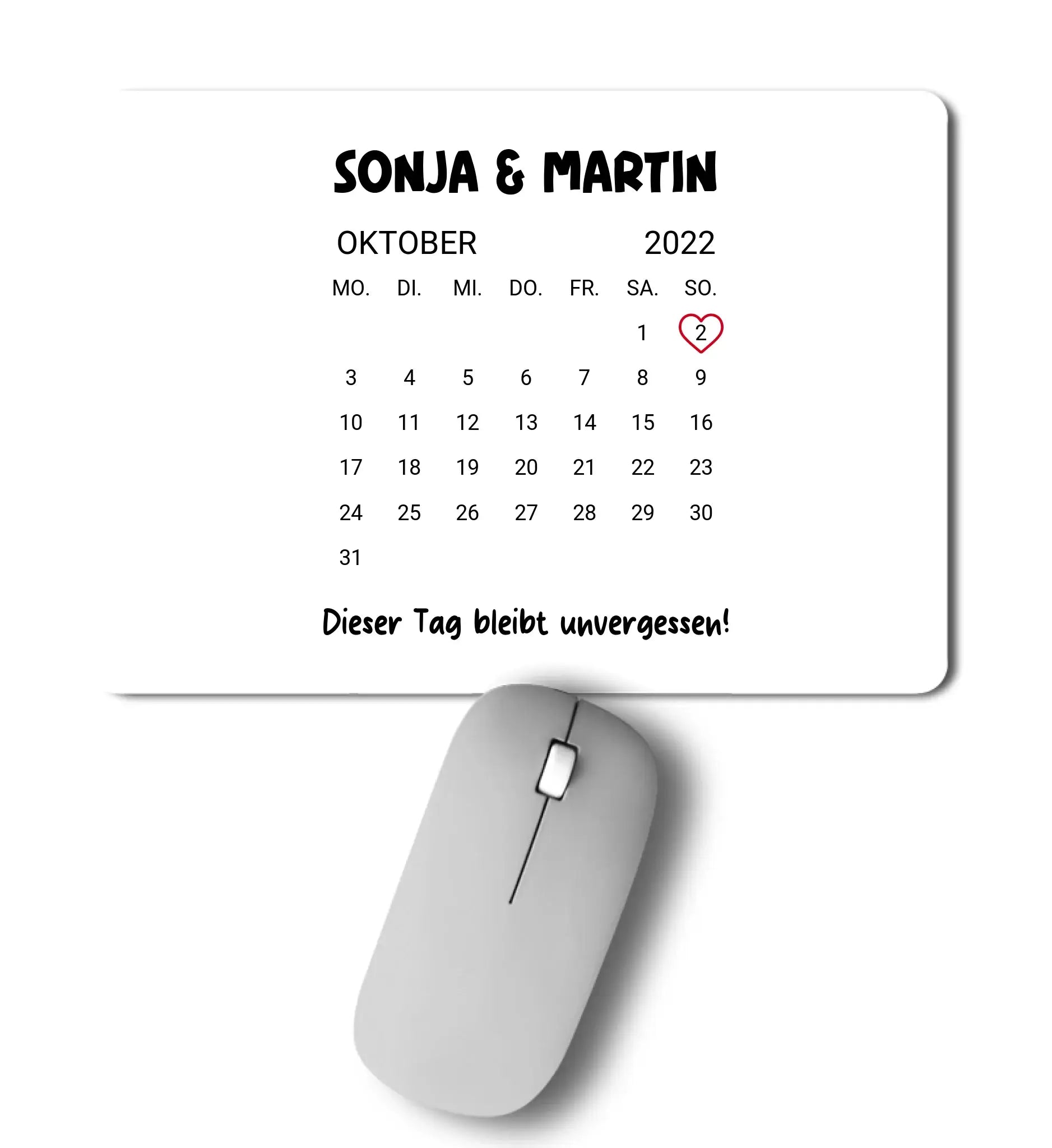 Weißer rechteckiger mousepad kalender mit personalisiertem oktober 2022 kalender sonja martin datum 2 rosa markiert