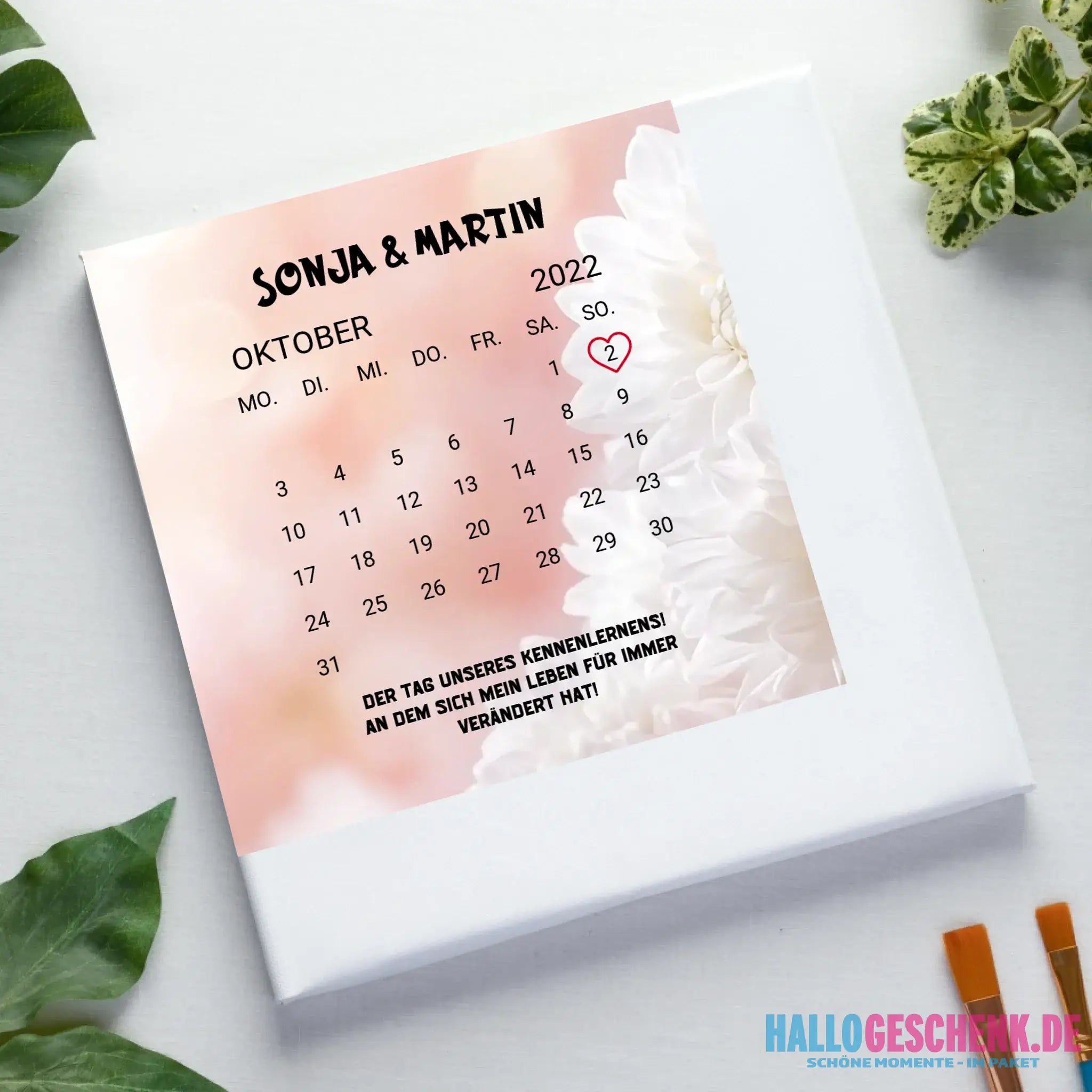 KALENDER-MOTIV mit Datum & Wunschtext • Leinwand 50x50 cm • personalisierbar - Leinwand auf Holzkeilrahmen / Standard