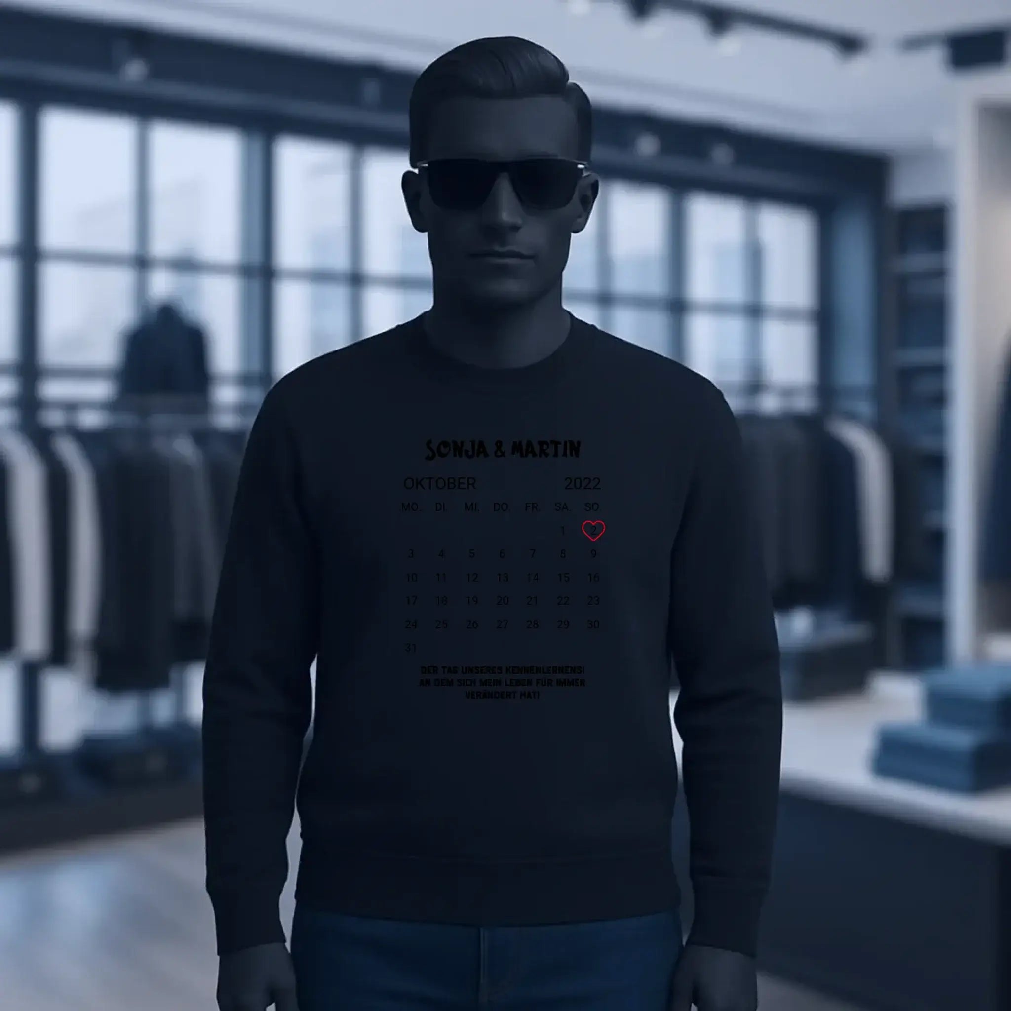 KALENDER-MOTIV mit Datum & Wunschtext • Unisex Sweatshirt für Damen und Herren • Bio • personalisiert