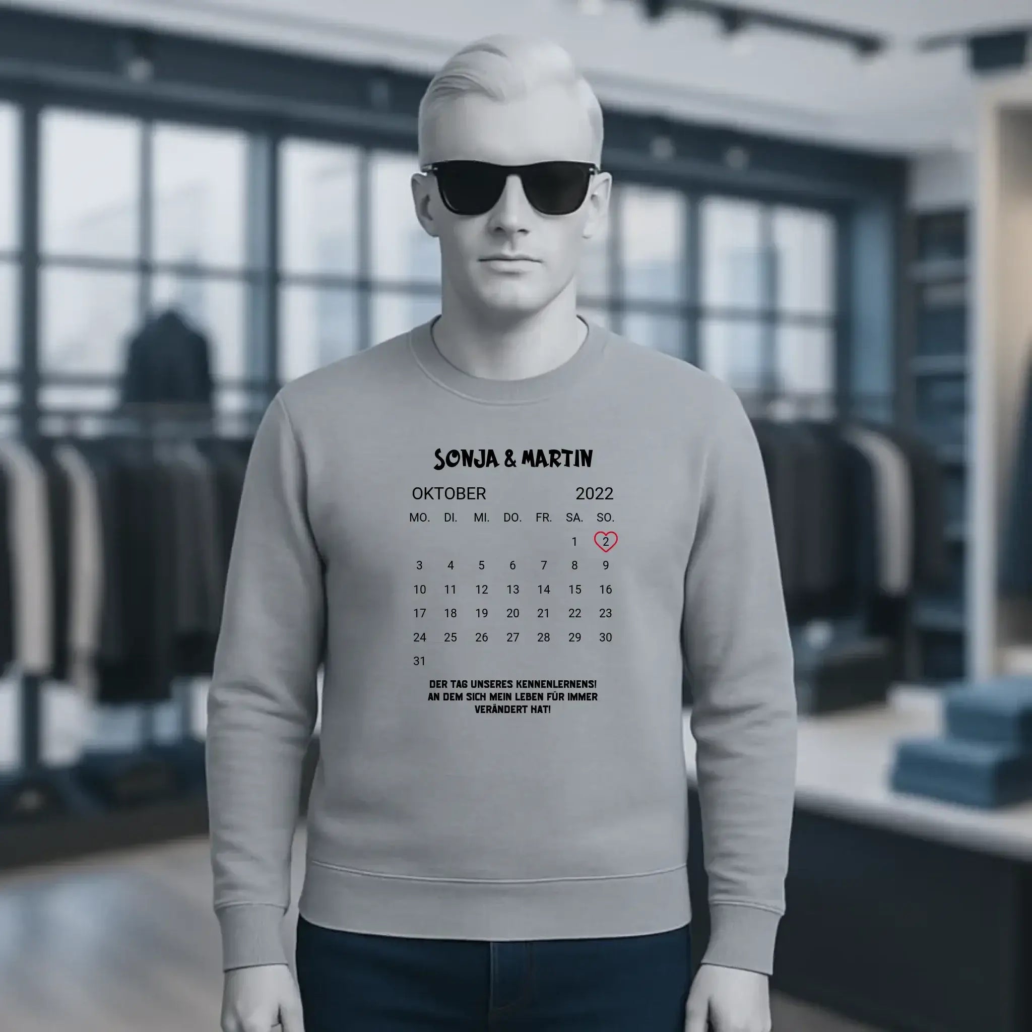 KALENDER-MOTIV mit Datum & Wunschtext • Unisex Sweatshirt für Damen und Herren • Bio • personalisiert