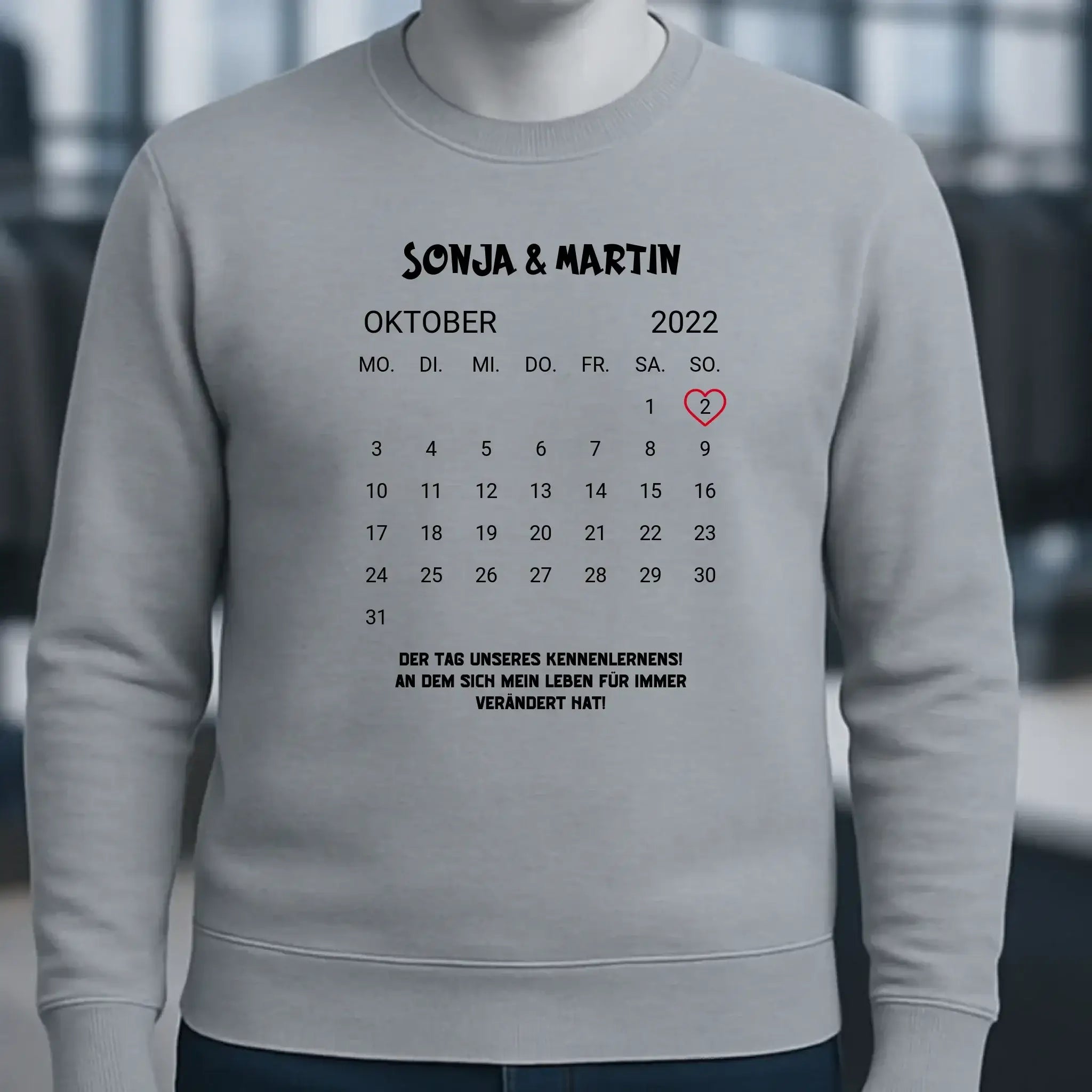 KALENDER-MOTIV mit Datum & Wunschtext • Unisex Sweatshirt für Damen und Herren • Bio • personalisiert