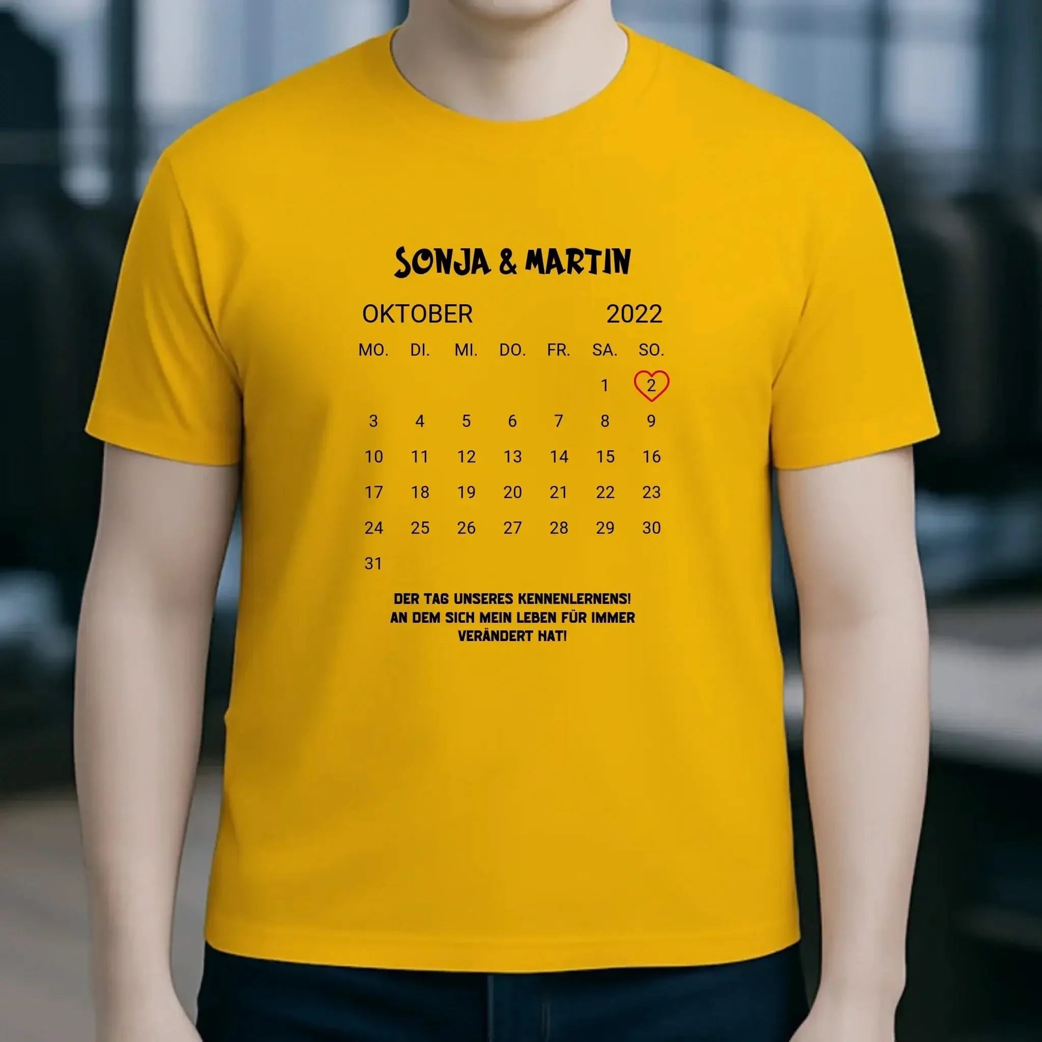 KALENDER-MOTIV mit Datum & Wunschtext • Unisex T-Shirt für Damen & Herren • Bio • personalisiert