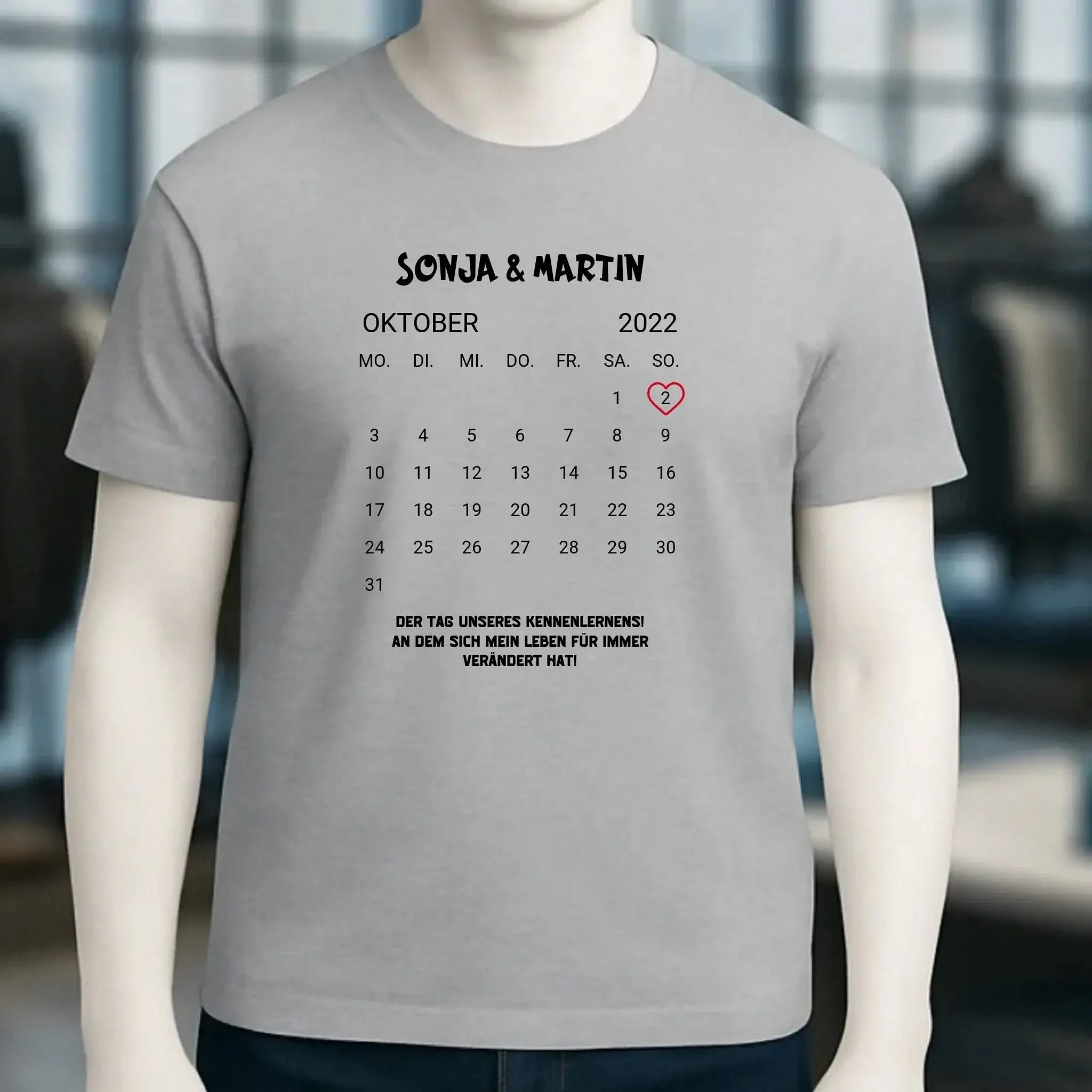 KALENDER-MOTIV mit Datum & Wunschtext • Unisex T-Shirt für Damen & Herren • Bio • personalisiert