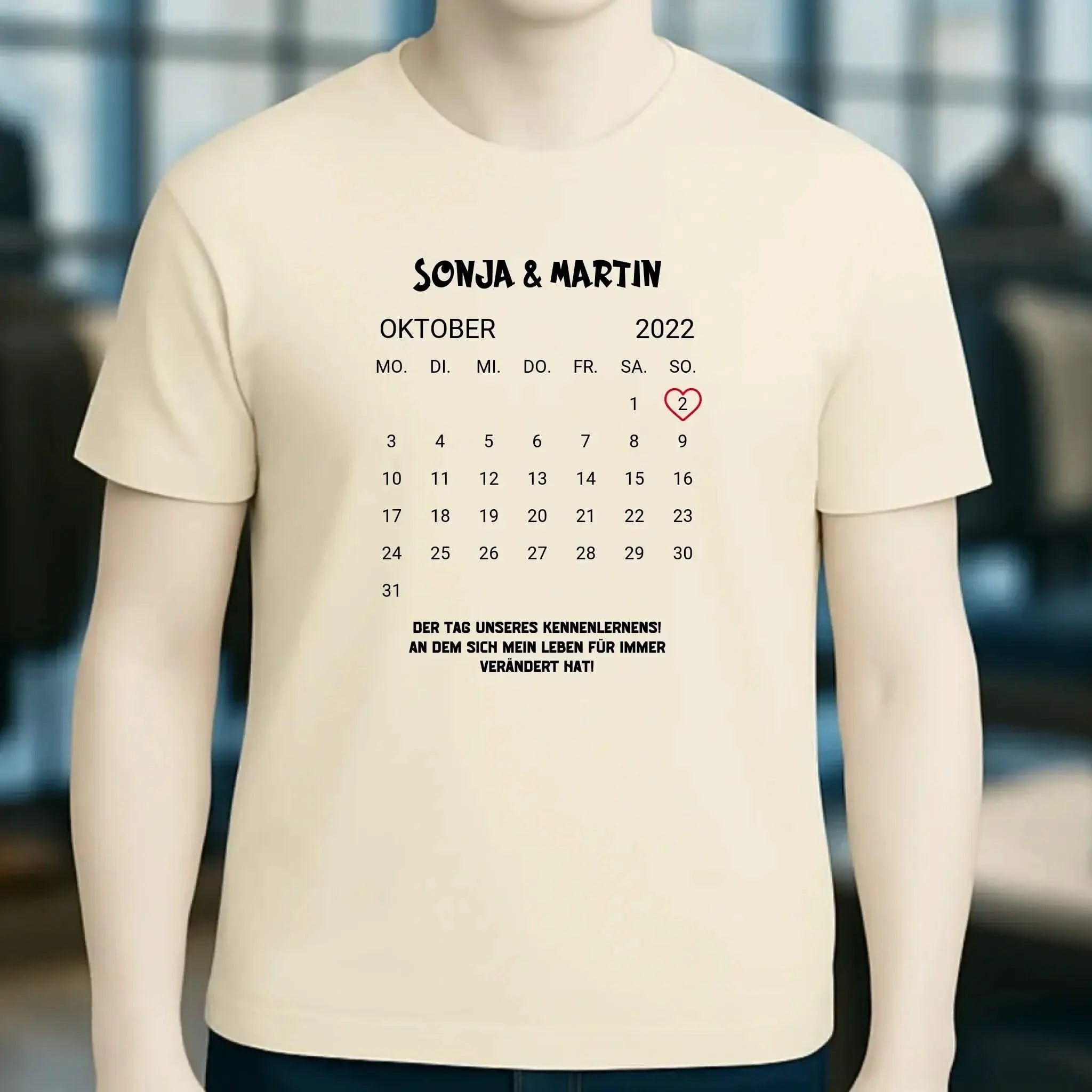 KALENDER-MOTIV mit Datum & Wunschtext • Unisex T-Shirt für Damen & Herren • Bio • personalisiert