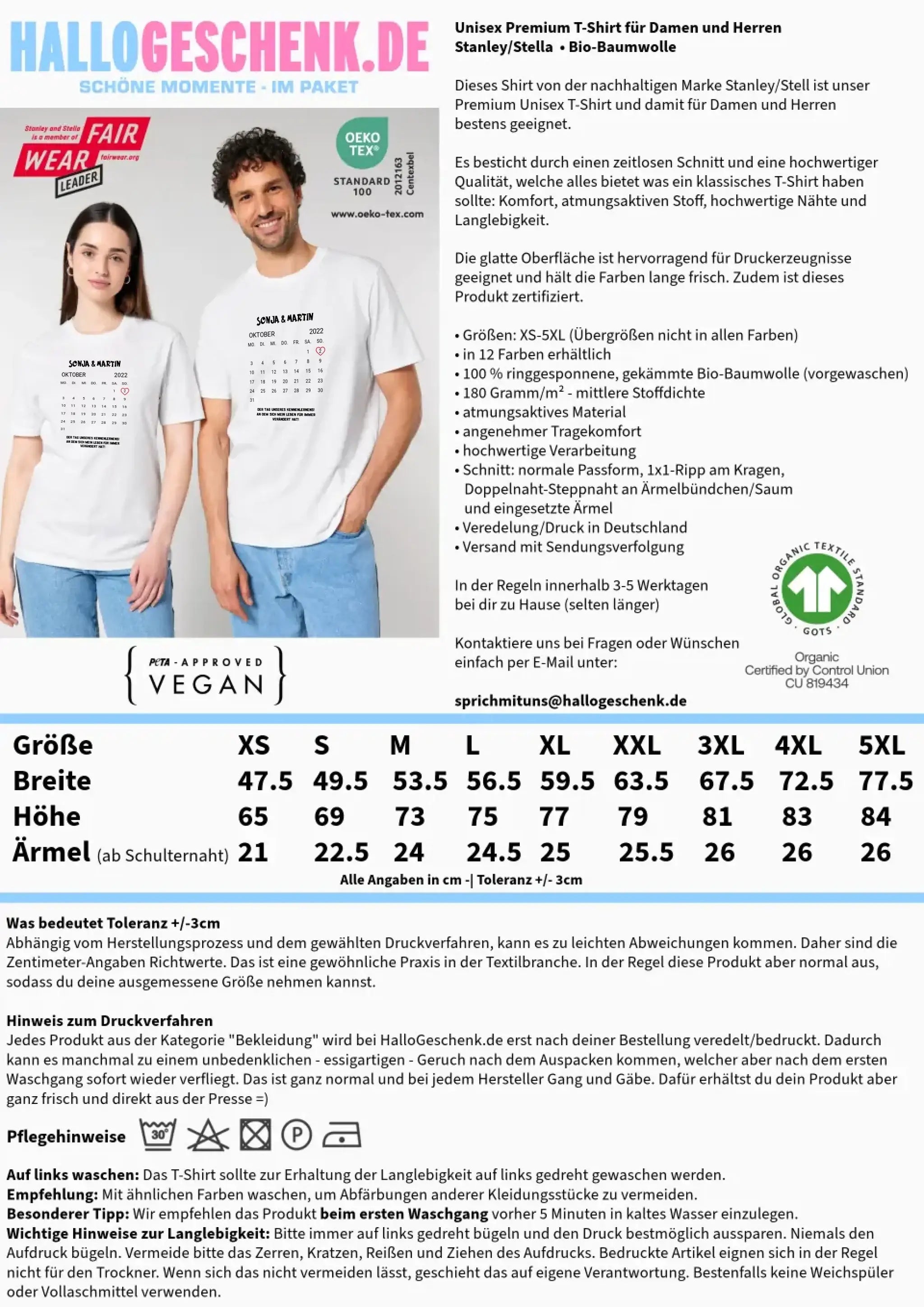 KALENDER-MOTIV mit Datum & Wunschtext • Unisex T-Shirt für Damen & Herren • Bio • personalisiert - Customizer