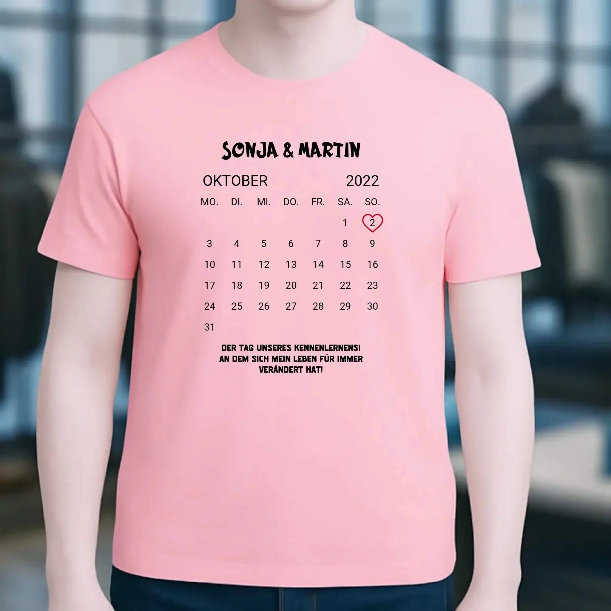 KALENDER-MOTIV mit Datum & Wunschtext • Unisex T-Shirt für Damen & Herren • Bio • personalisiert