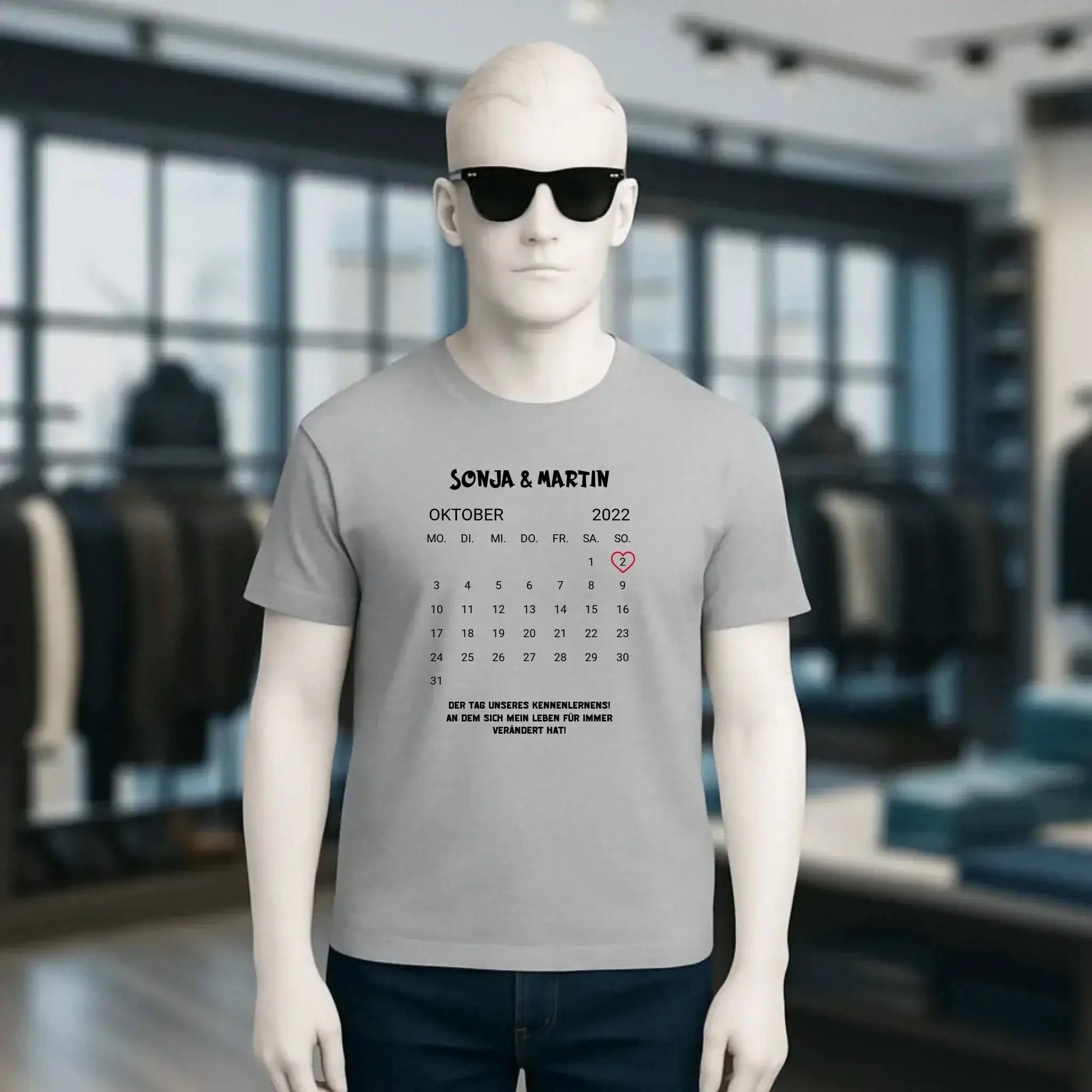KALENDER-MOTIV mit Datum & Wunschtext • Unisex T-Shirt für Damen & Herren • Bio • personalisiert