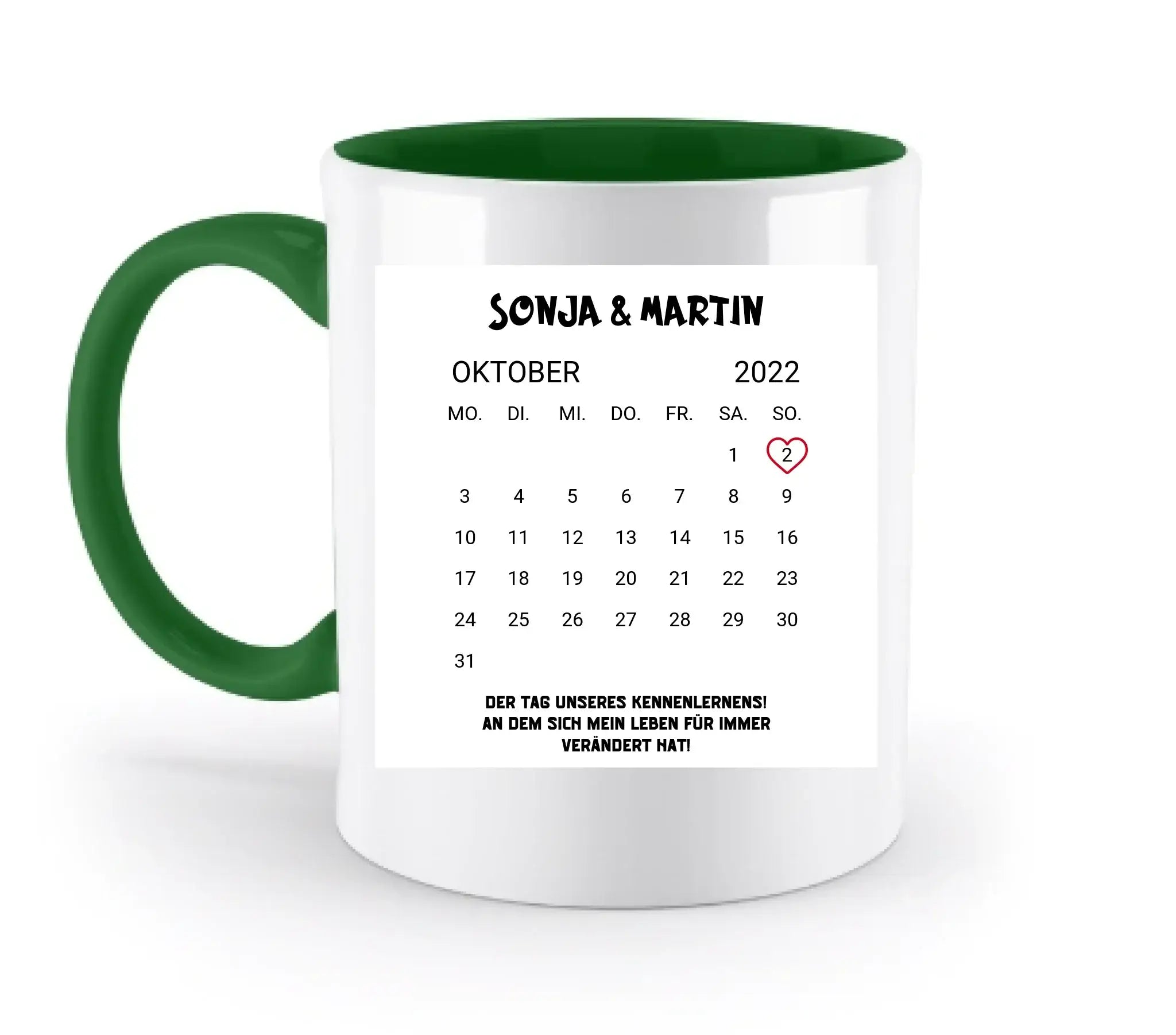 KALENDER-MOTIV mit Datum & Wunschtext • zweifarbige Tasse • Exklusivdesign • personalisiert - zweifarbige Tasse