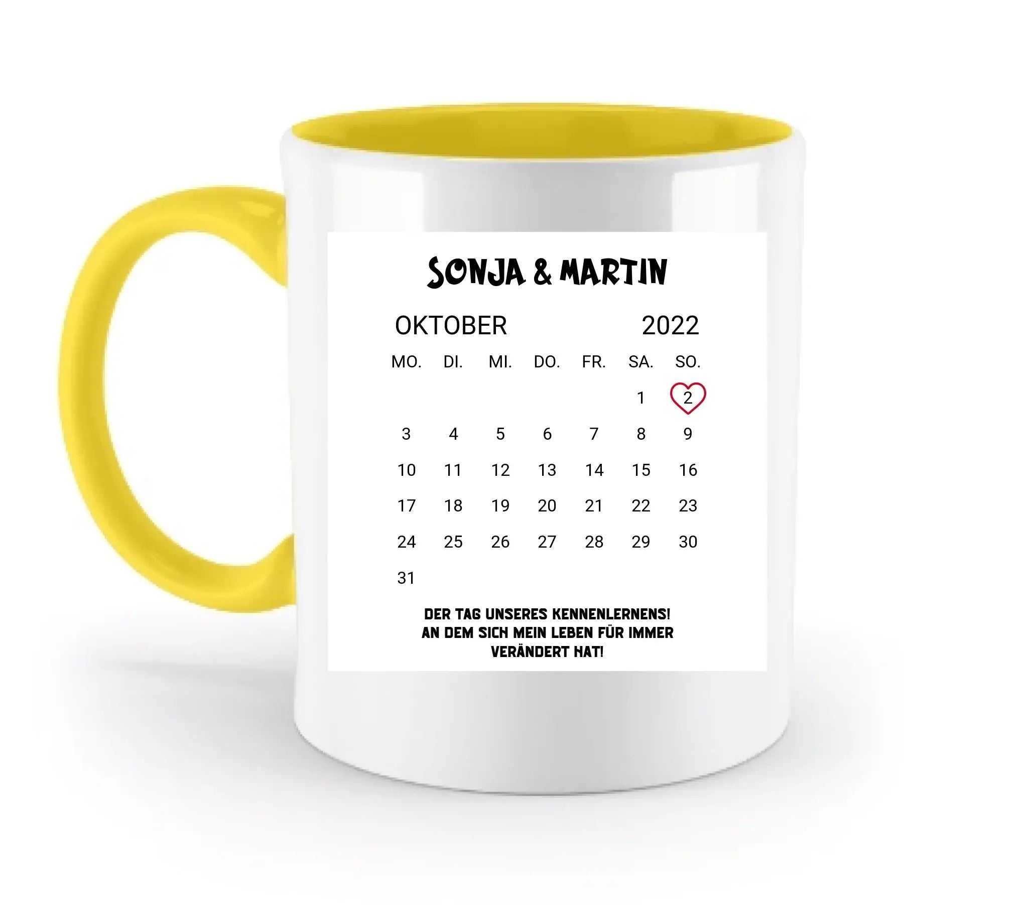 KALENDER-MOTIV mit Datum & Wunschtext • zweifarbige Tasse • Exklusivdesign • personalisiert - zweifarbige Tasse