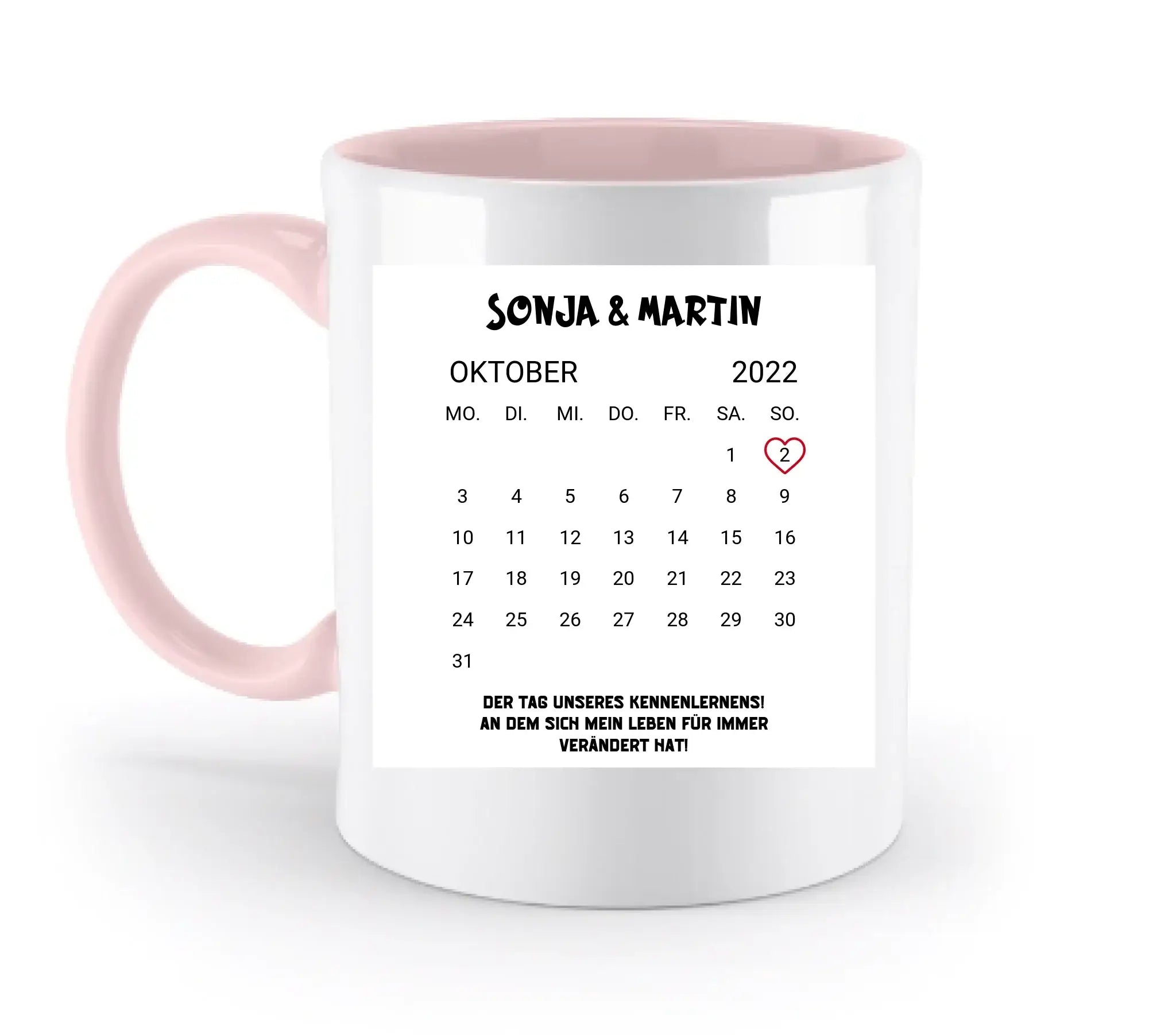 KALENDER-MOTIV mit Datum & Wunschtext • zweifarbige Tasse • Exklusivdesign • personalisiert - zweifarbige Tasse