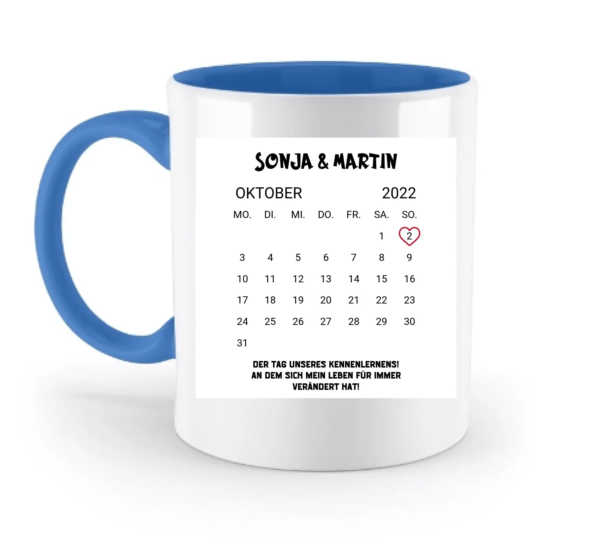 KALENDER-MOTIV mit Datum & Wunschtext • zweifarbige Tasse • Exklusivdesign • personalisiert - zweifarbige Tasse