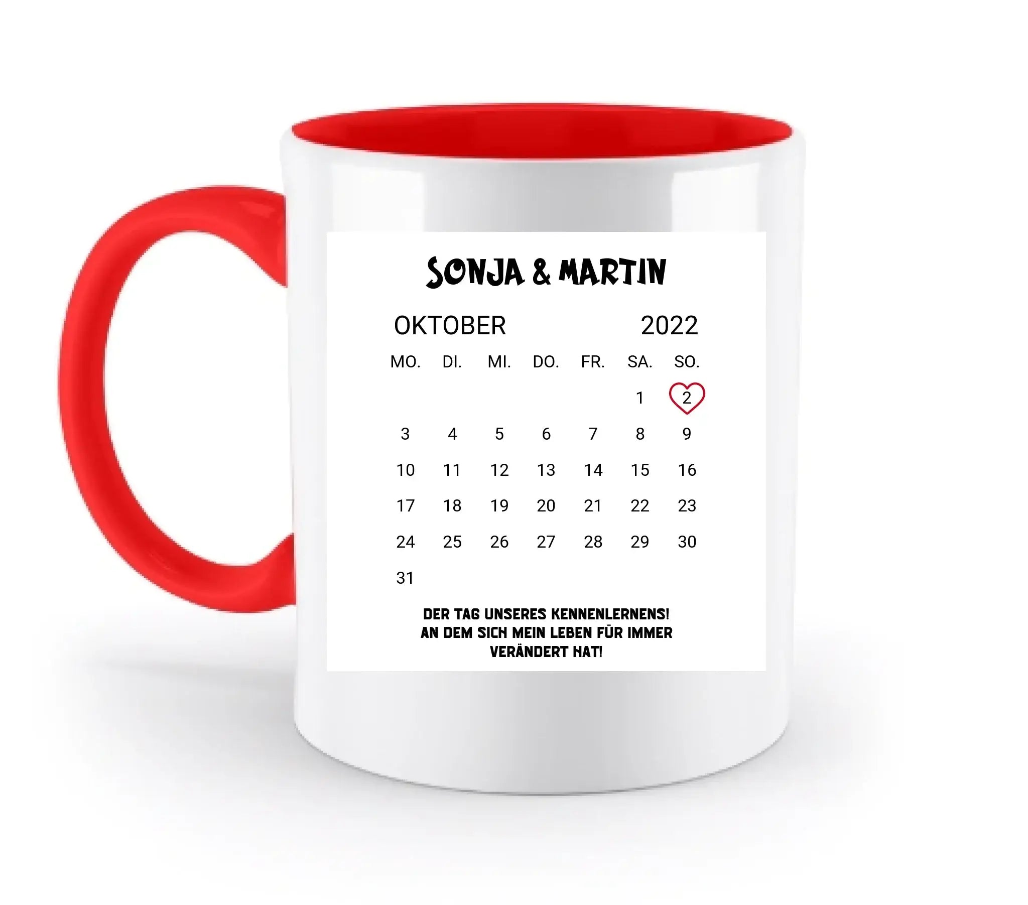KALENDER-MOTIV mit Datum & Wunschtext • zweifarbige Tasse • Exklusivdesign • personalisiert - zweifarbige Tasse