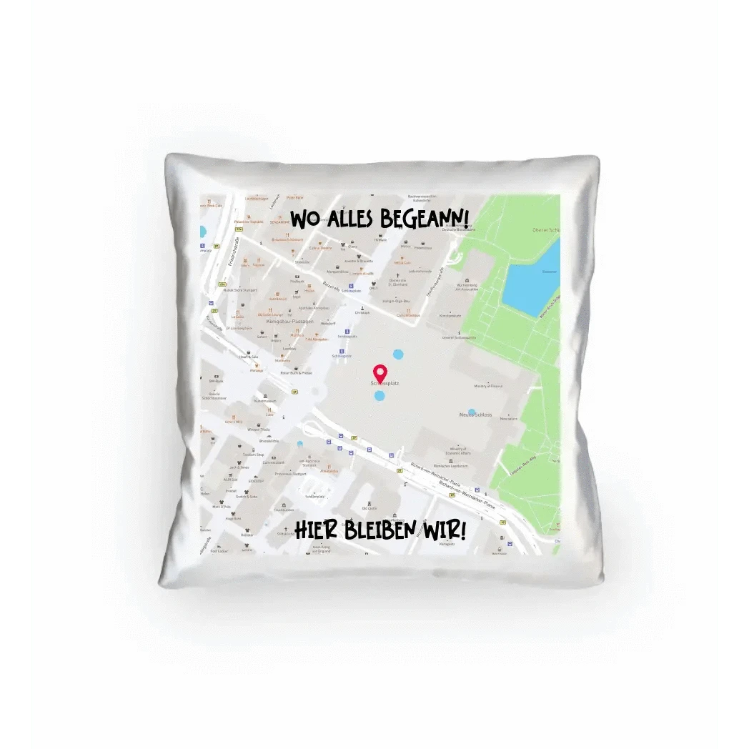 Karten-Generator Maps Quadrat mit echtem Ort und deinem Text • Kissen 40x40 cm • personalisiert