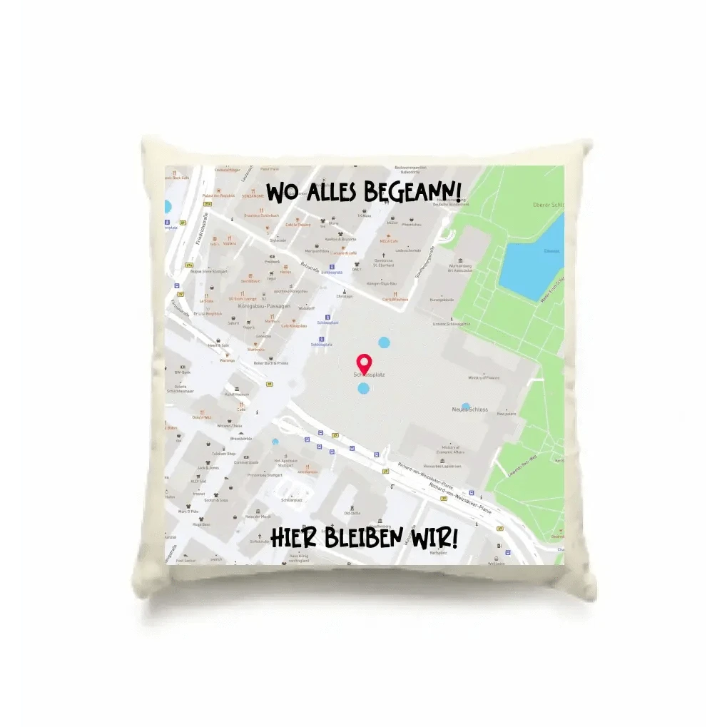Karten-Generator Maps Quadrat mit echtem Ort und deinem Text • Kissen 40x40 cm • personalisiert