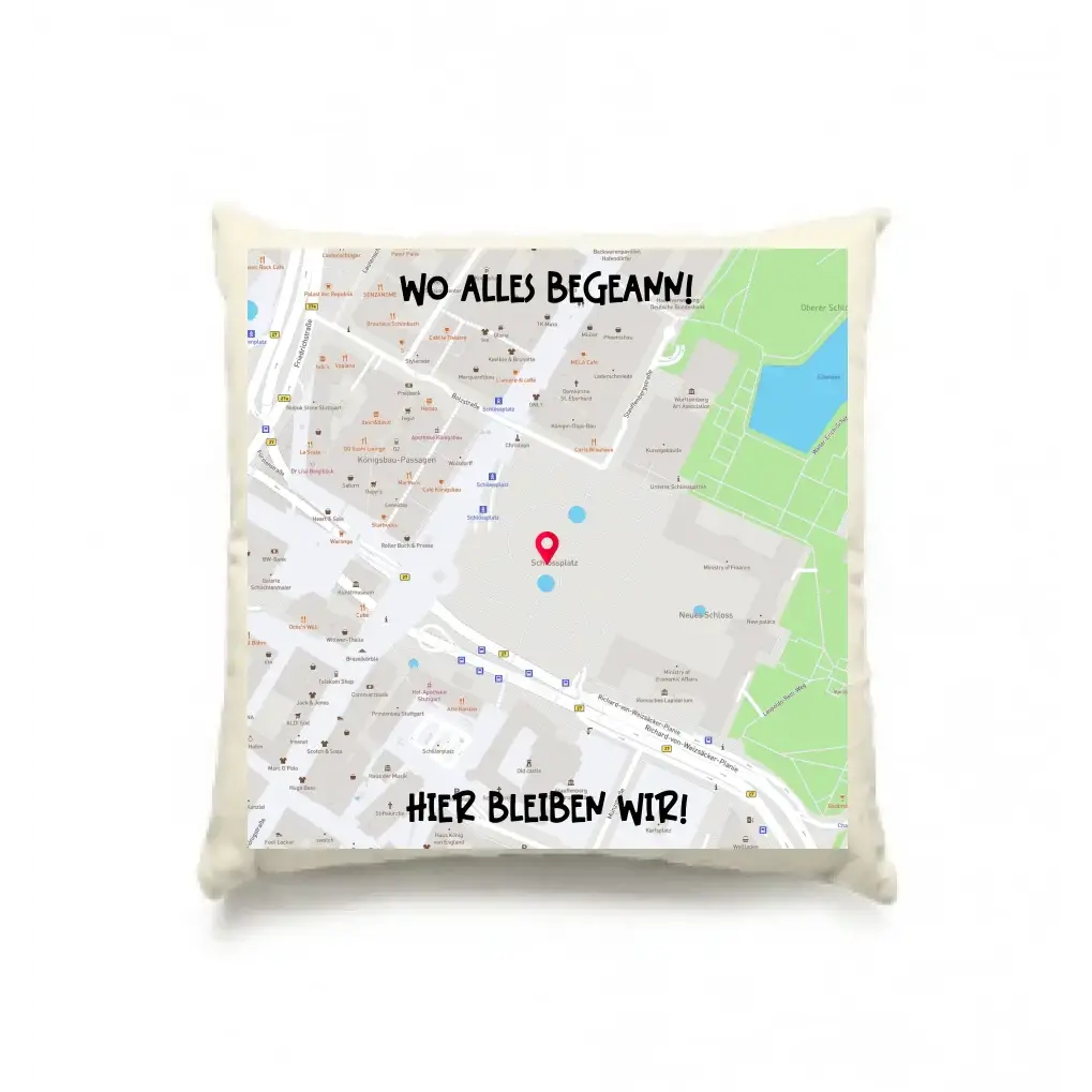 Karten-Generator Maps Quadrat mit echtem Ort und deinem Text • Kissen 40x40 cm • personalisiert