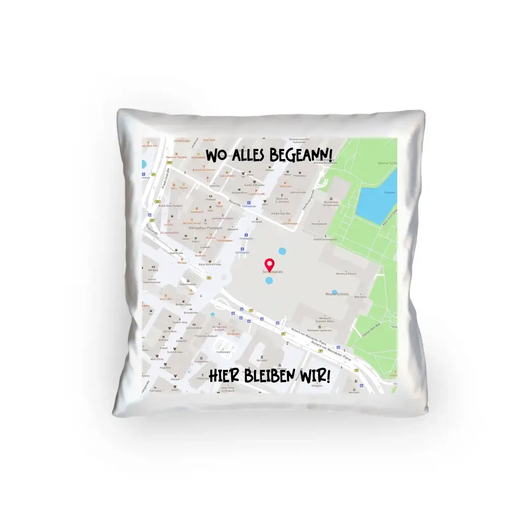 Karten-Generator Maps Quadrat mit echtem Ort und deinem Text • Kissen 40x40 cm • personalisiert