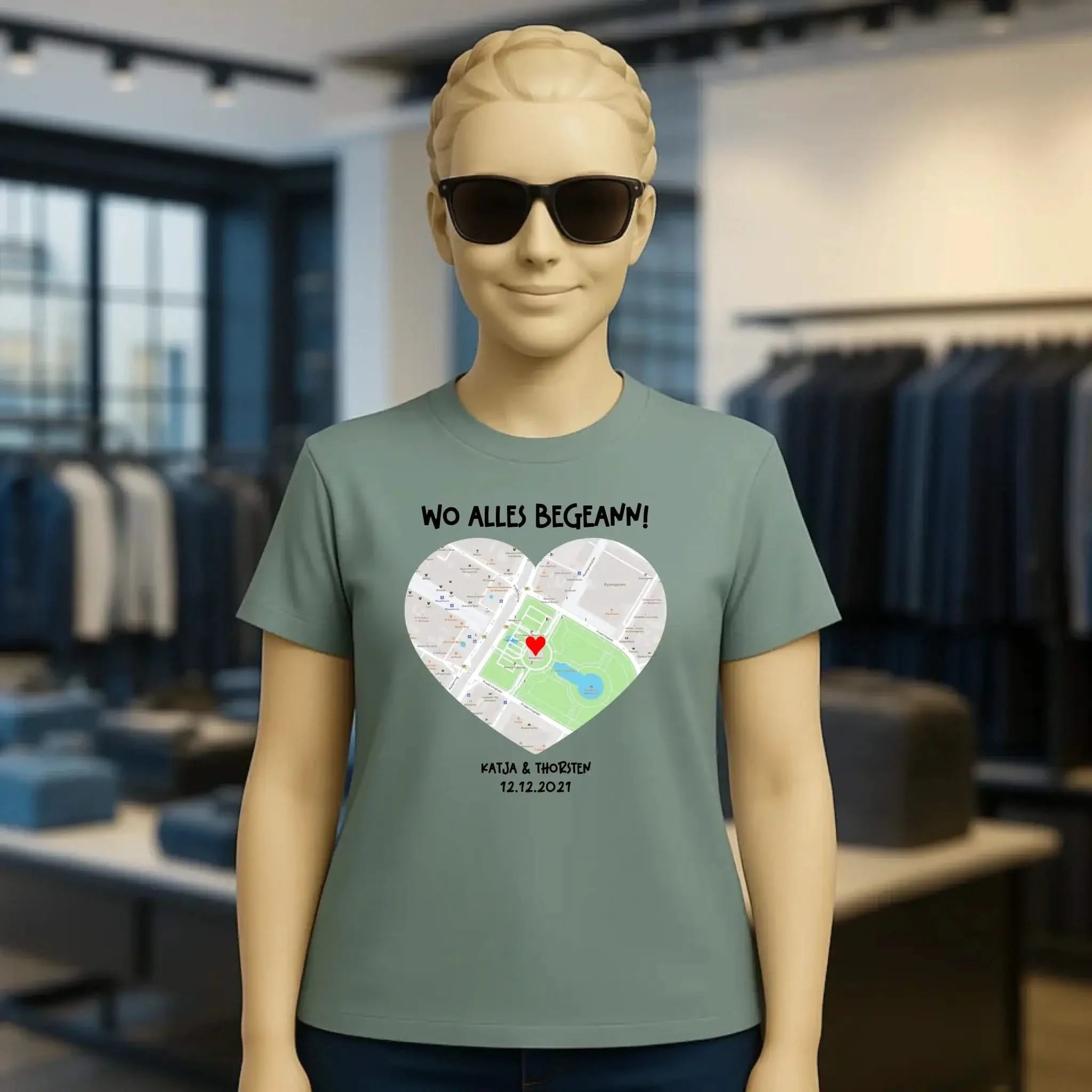 Karten-Generator mit echtem Ort und deinem Text • Karte • Maps • Ladies Premium T-Shirt XS-2XL aus Bio-Baumwolle für Damen • Exklusivdesign • personalisiert