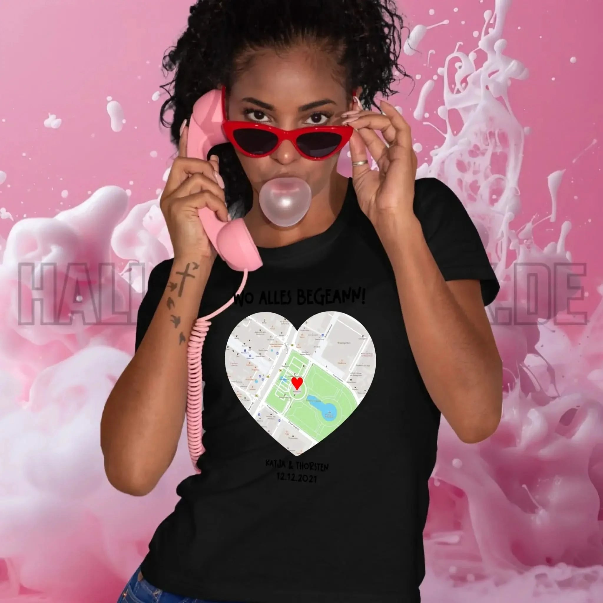 Karten-Generator mit echtem Ort und deinem Text • Karte • Maps • Ladies Premium T-Shirt XS-2XL aus Bio-Baumwolle für Damen • Exklusivdesign • personalisiert