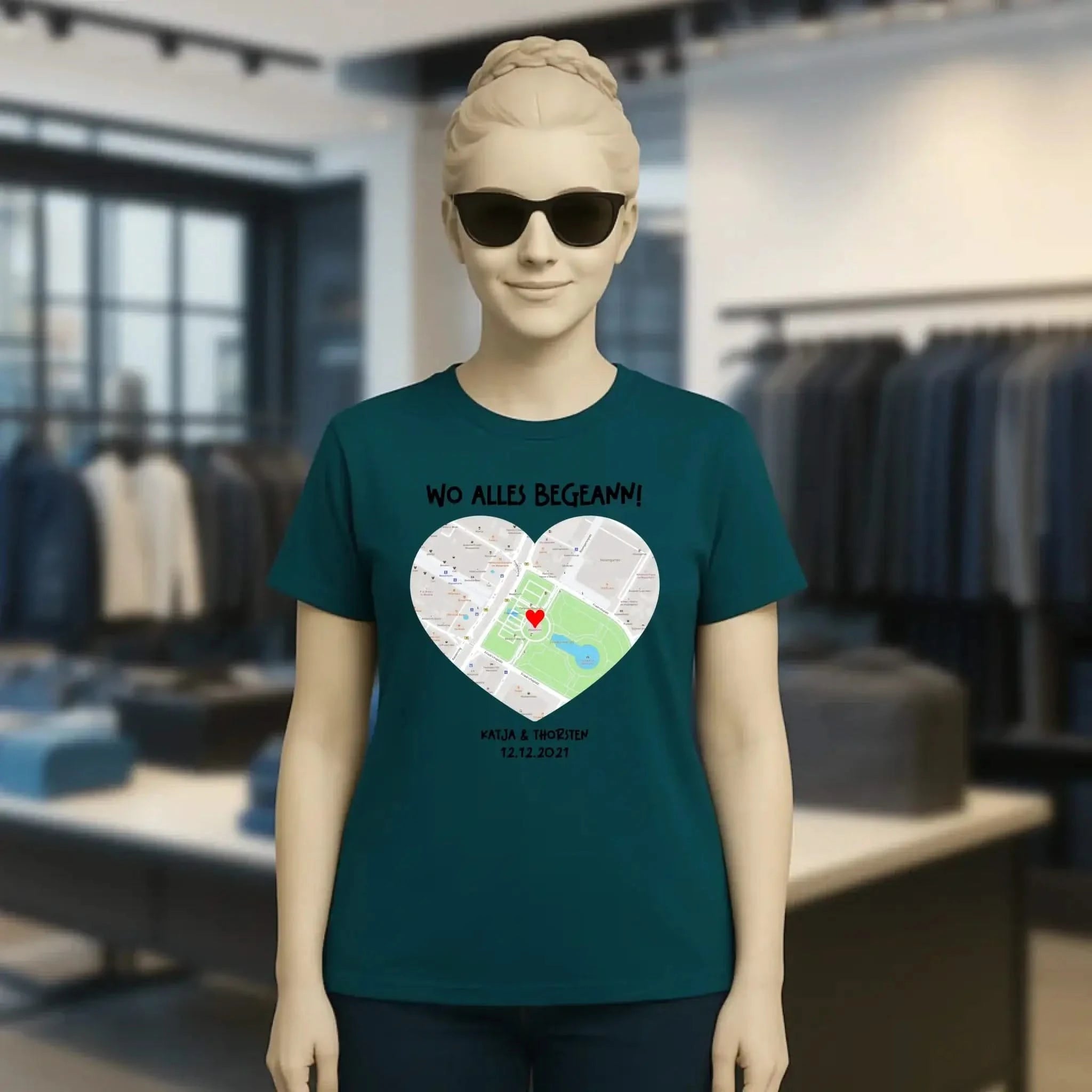 Karten-Generator mit echtem Ort und deinem Text • Karte • Maps • Ladies Premium T-Shirt XS-2XL aus Bio-Baumwolle für Damen • Exklusivdesign • personalisiert