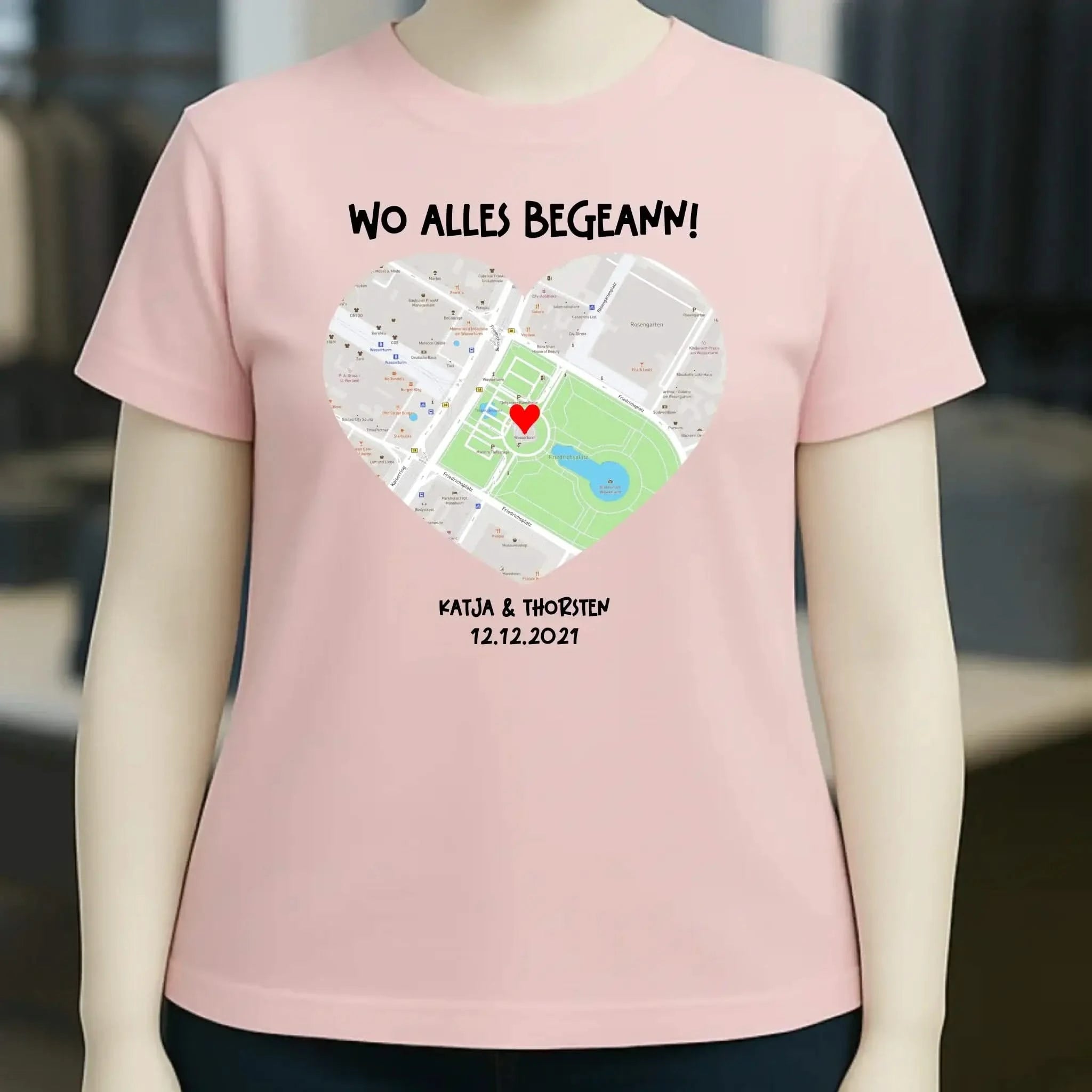 Karten-Generator mit echtem Ort und deinem Text • Karte • Maps • Ladies Premium T-Shirt XS-2XL aus Bio-Baumwolle für Damen • Exklusivdesign • personalisiert