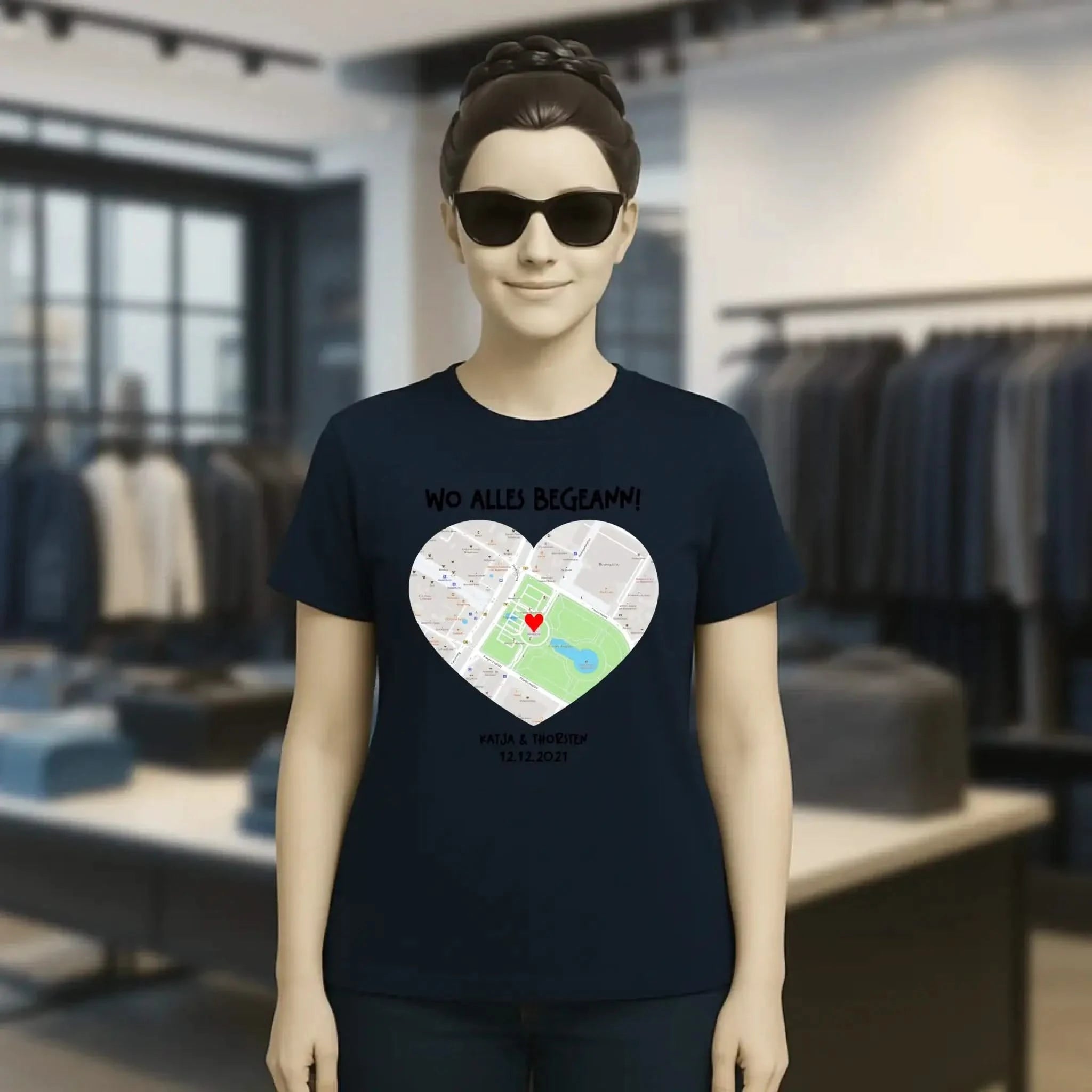 Karten-Generator mit echtem Ort und deinem Text • Karte • Maps • Ladies Premium T-Shirt XS-2XL aus Bio-Baumwolle für Damen • Exklusivdesign • personalisiert