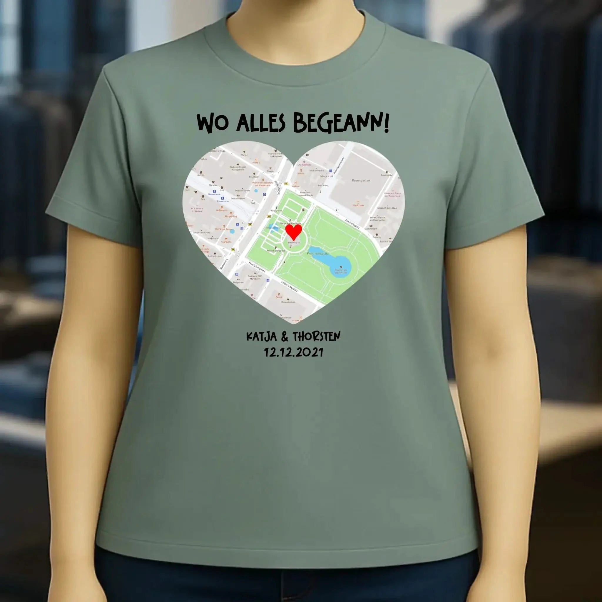Karten-Generator mit echtem Ort und deinem Text • Karte • Maps • Ladies Premium T-Shirt XS-2XL aus Bio-Baumwolle für Damen • Exklusivdesign • personalisiert