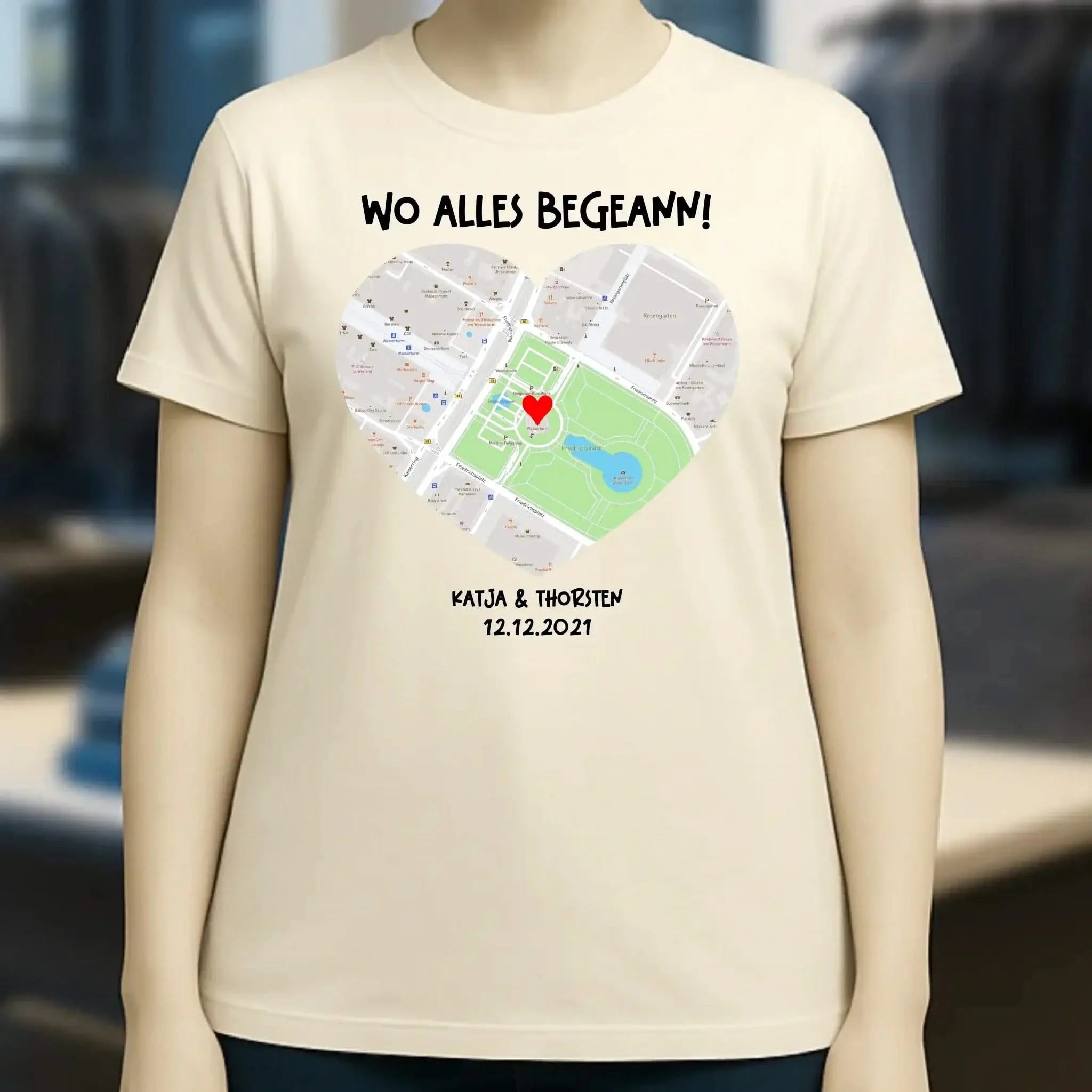 Karten-Generator mit echtem Ort und deinem Text • Karte • Maps • Ladies Premium T-Shirt XS-2XL aus Bio-Baumwolle für Damen • Exklusivdesign • personalisiert