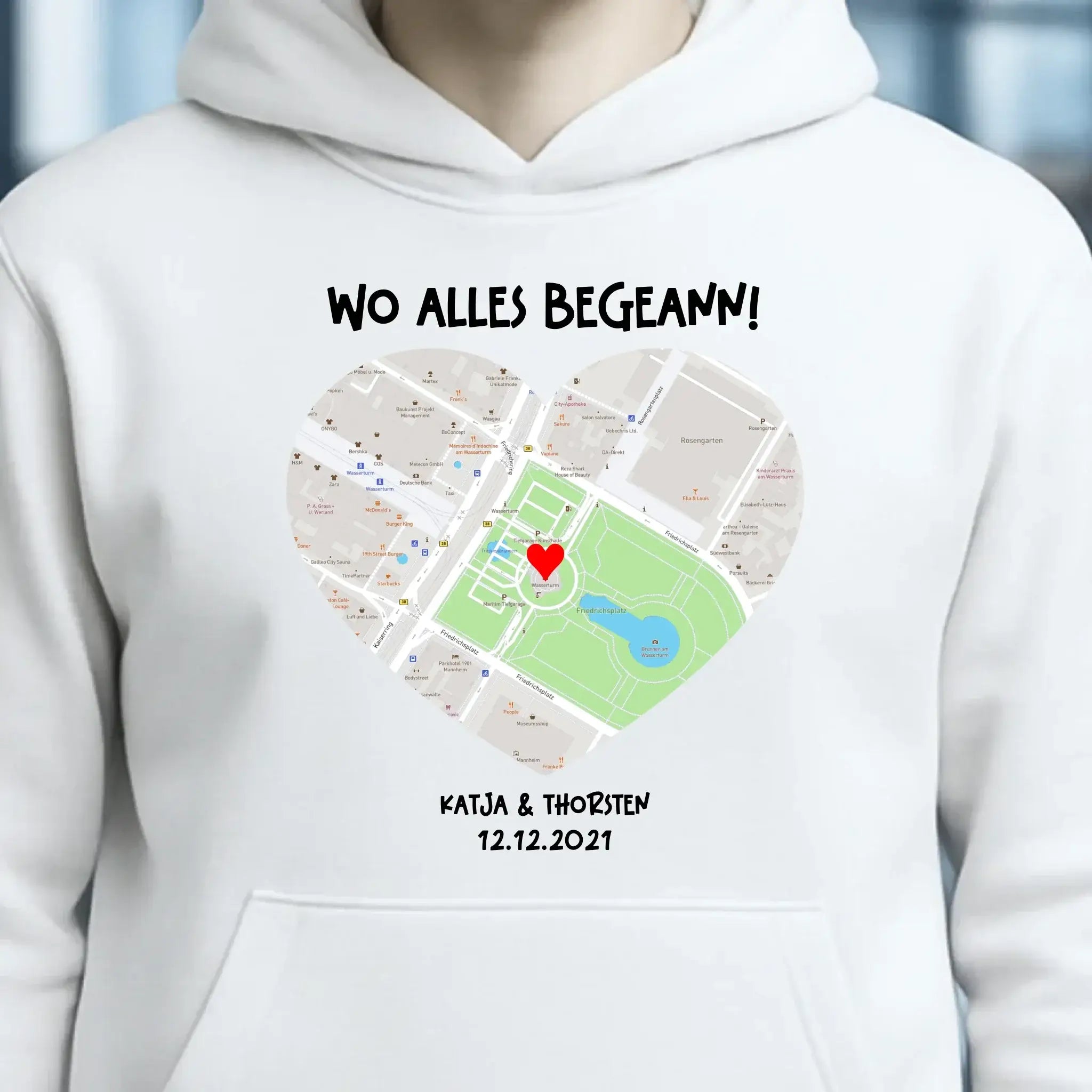 Karten-Generator mit echtem Ort und deinem Text • Karte • Maps • Unisex Premium Hoodie XS-5XL aus Bio-Baumwolle für Damen & Herren • Exklusivdesign • personalisiert