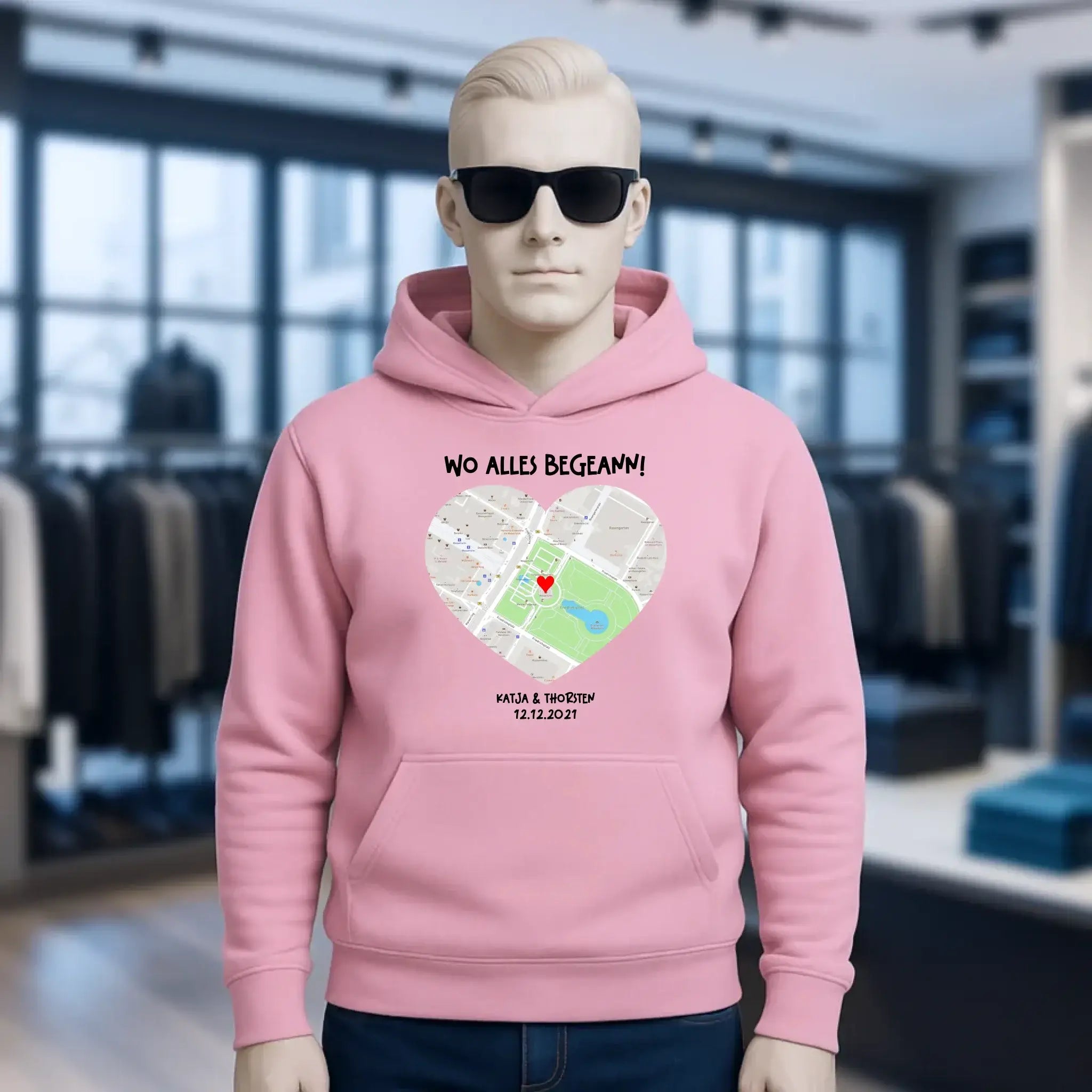 Karten-Generator mit echtem Ort und deinem Text • Karte • Maps • Unisex Premium Hoodie XS-5XL aus Bio-Baumwolle für Damen & Herren • Exklusivdesign • personalisiert