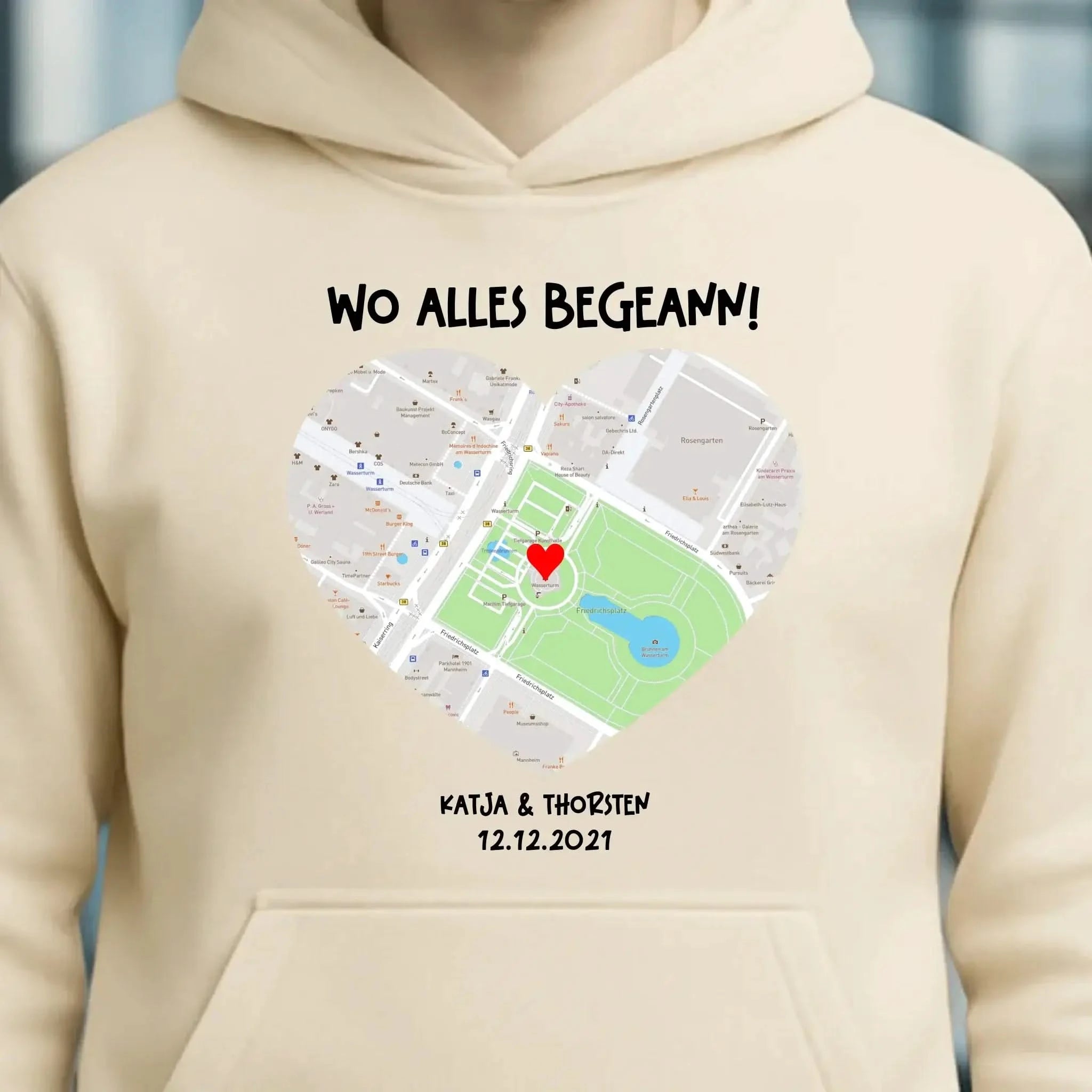 Karten-Generator mit echtem Ort und deinem Text • Karte • Maps • Unisex Premium Hoodie XS-5XL aus Bio-Baumwolle für Damen & Herren • Exklusivdesign • personalisiert