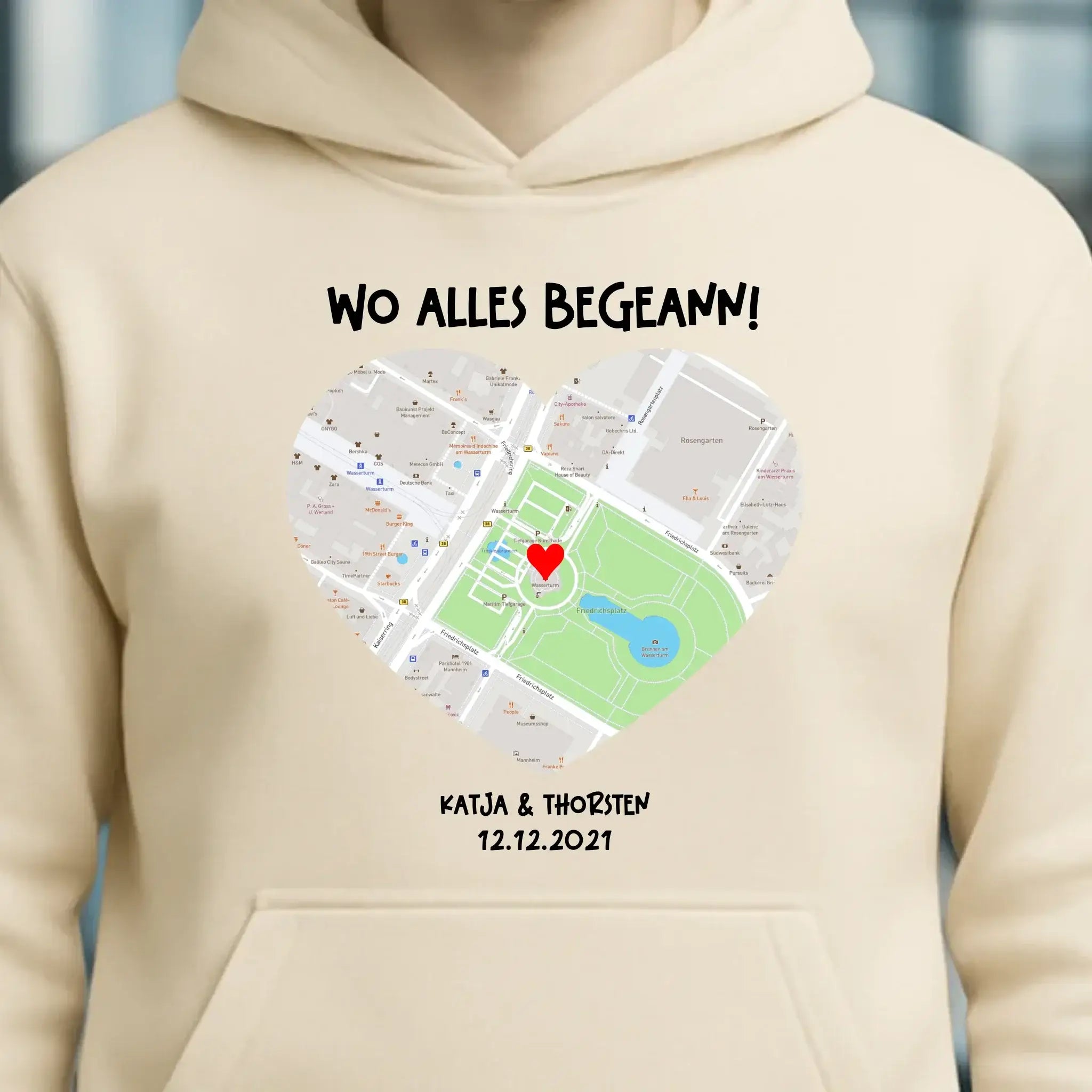 Karten-Generator mit echtem Ort und deinem Text • Karte • Maps • Unisex Premium Hoodie XS-5XL aus Bio-Baumwolle für Damen & Herren • Exklusivdesign • personalisiert