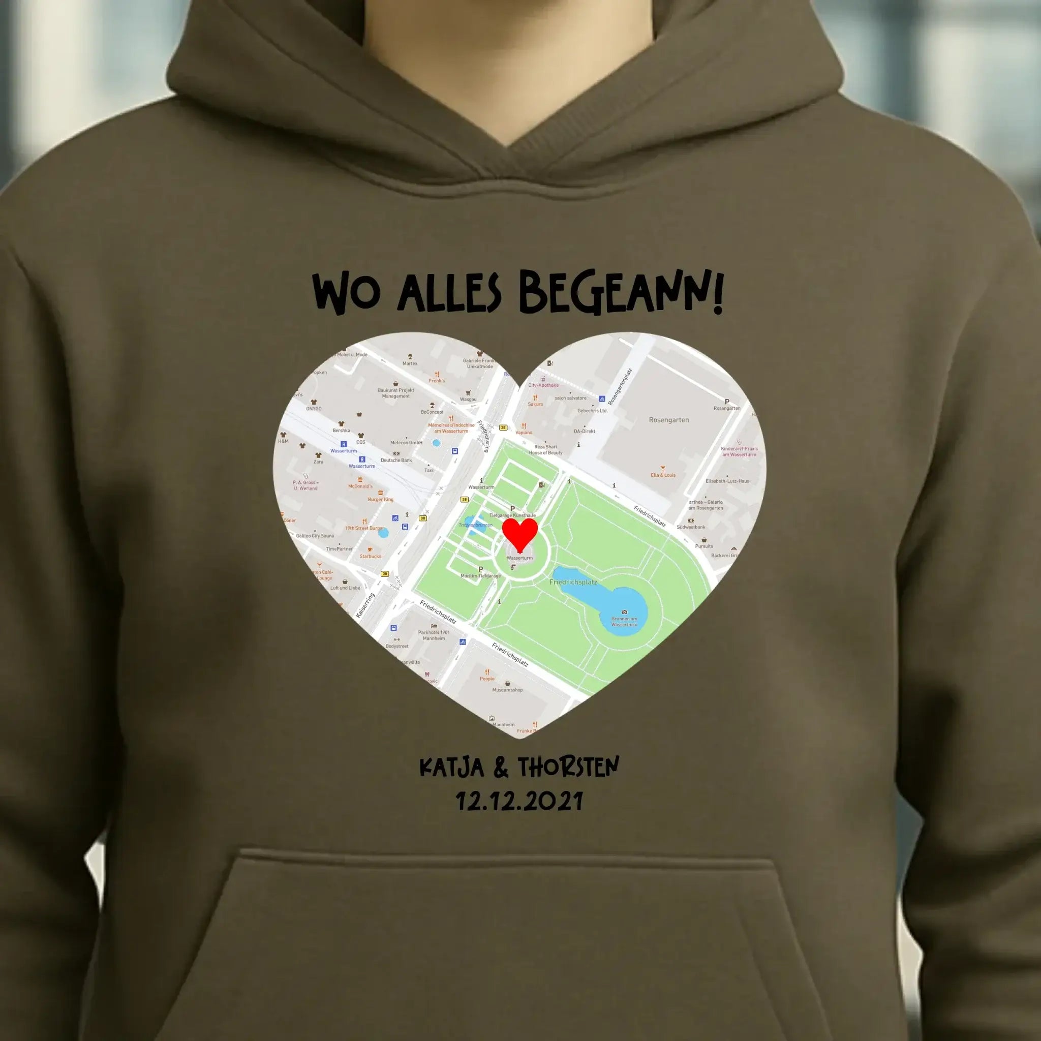Karten-Generator mit echtem Ort und deinem Text • Karte • Maps • Unisex Premium Hoodie XS-5XL aus Bio-Baumwolle für Damen & Herren • Exklusivdesign • personalisiert