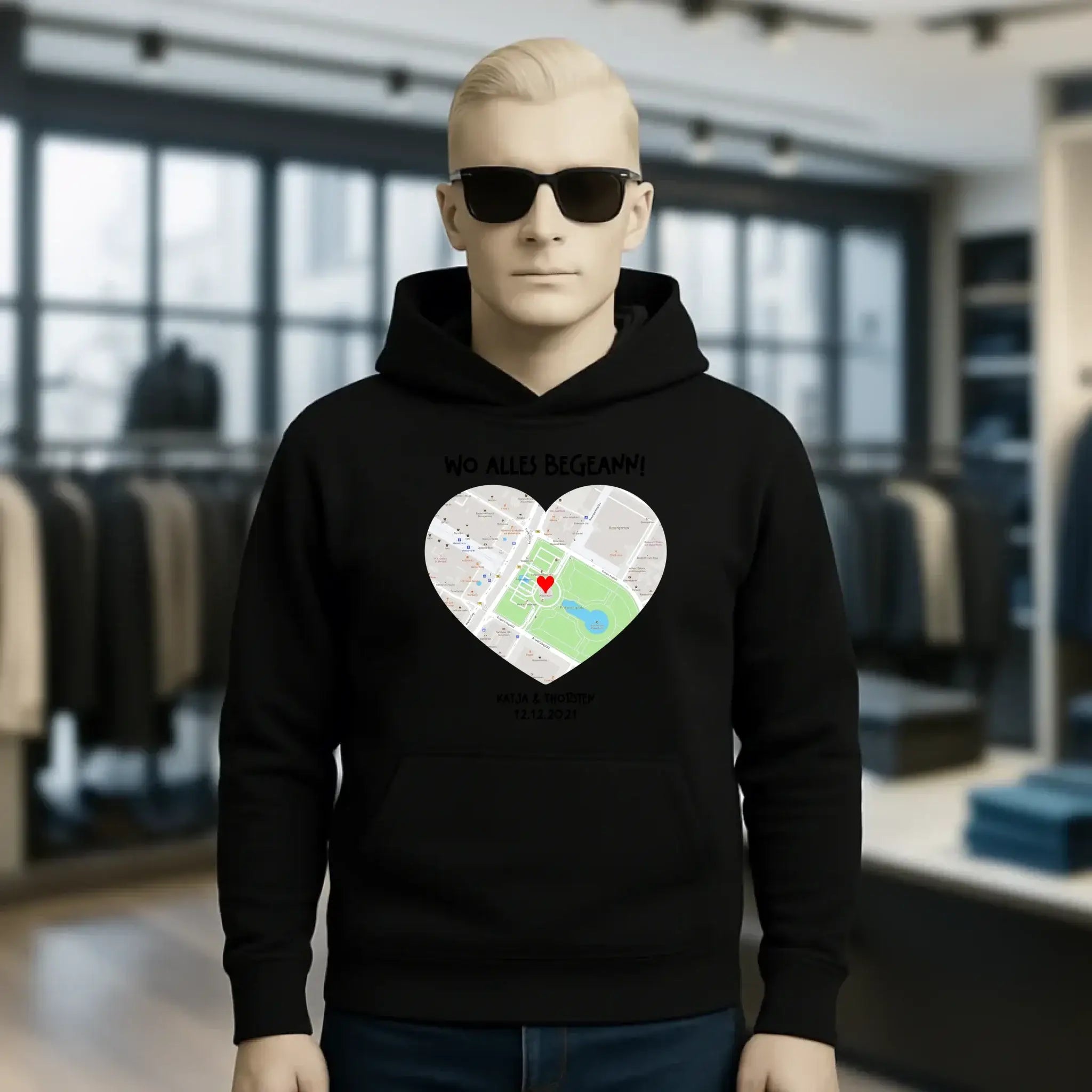 Karten-Generator mit echtem Ort und deinem Text • Karte • Maps • Unisex Premium Hoodie XS-5XL aus Bio-Baumwolle für Damen & Herren • Exklusivdesign • personalisiert