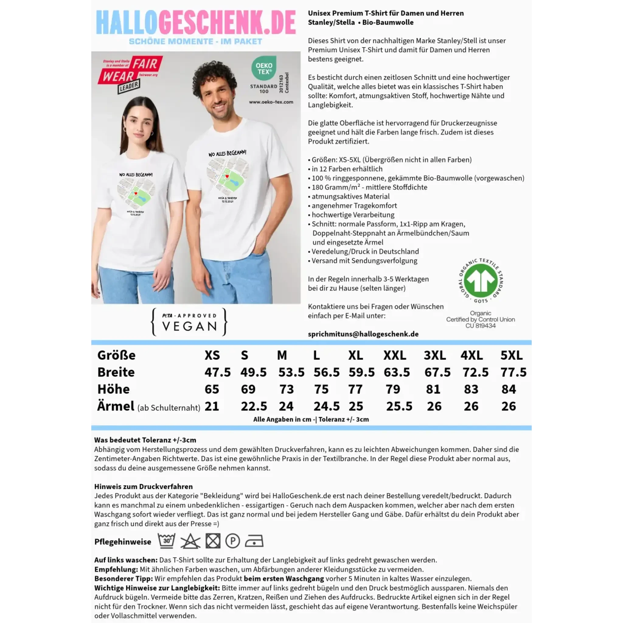 Karten-Generator mit echtem Ort und deinem Text • Karte • Maps • Unisex Premium T-Shirt XS-5XL aus Bio-Baumwolle für Damen & Herren • Exklusivdesign • personalisiert