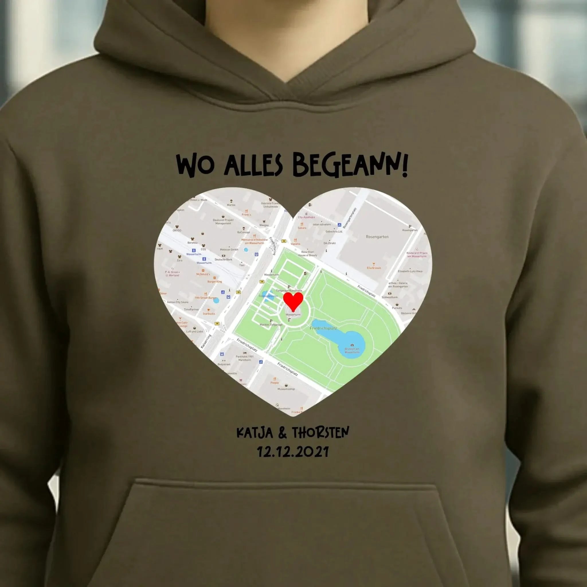 Karten-Generator mit echtem Ort und deinem Text • Karte • Maps • Unisex Premium Hoodie XS-5XL aus Bio-Baumwolle für Damen & Herren • Exklusivdesign • personalisiert