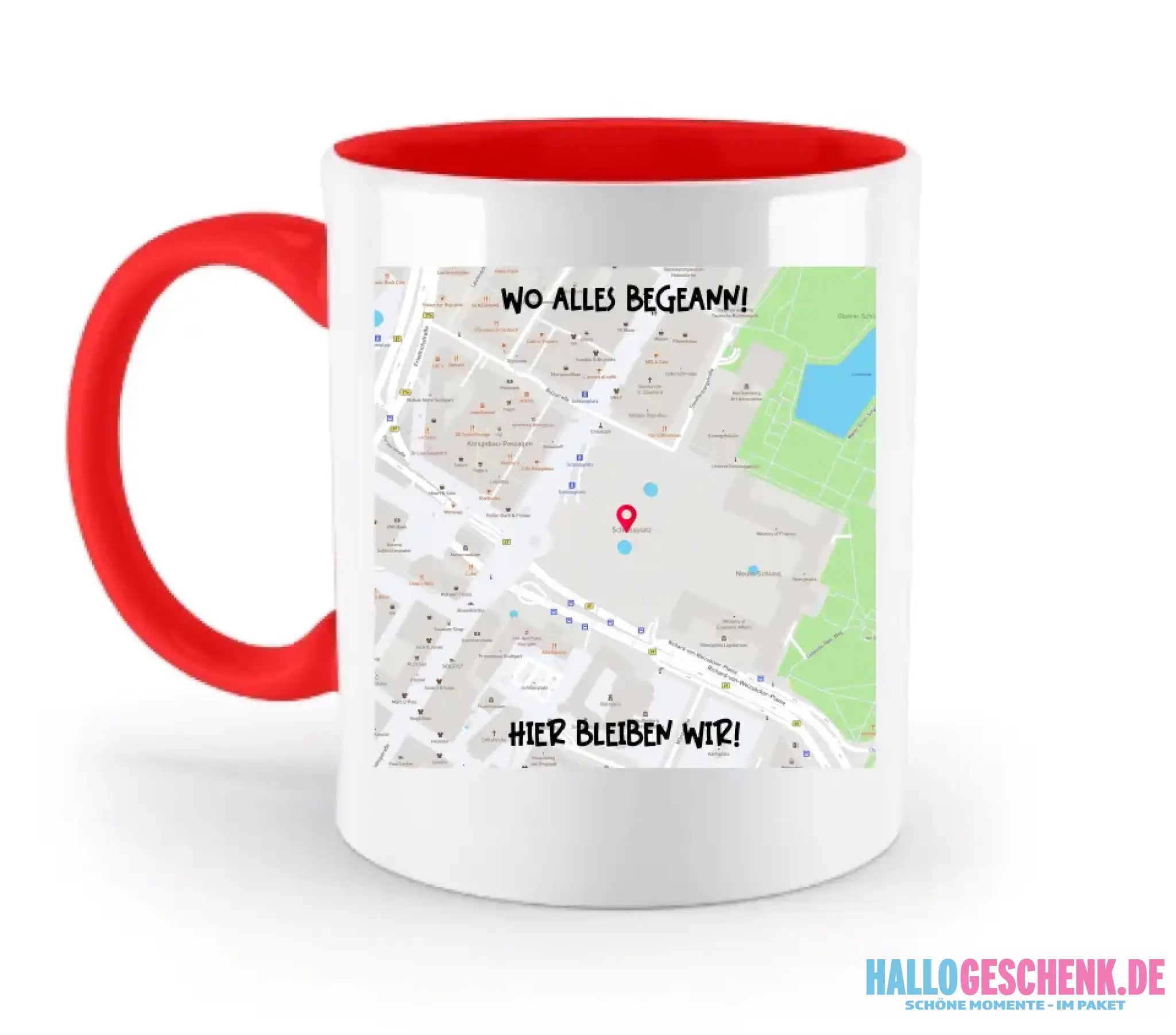 Karten-Generator Quadrat mit echtem Ort und deinem Text • zweifarbige Tasse • Exklusivdesign • personalisiert
