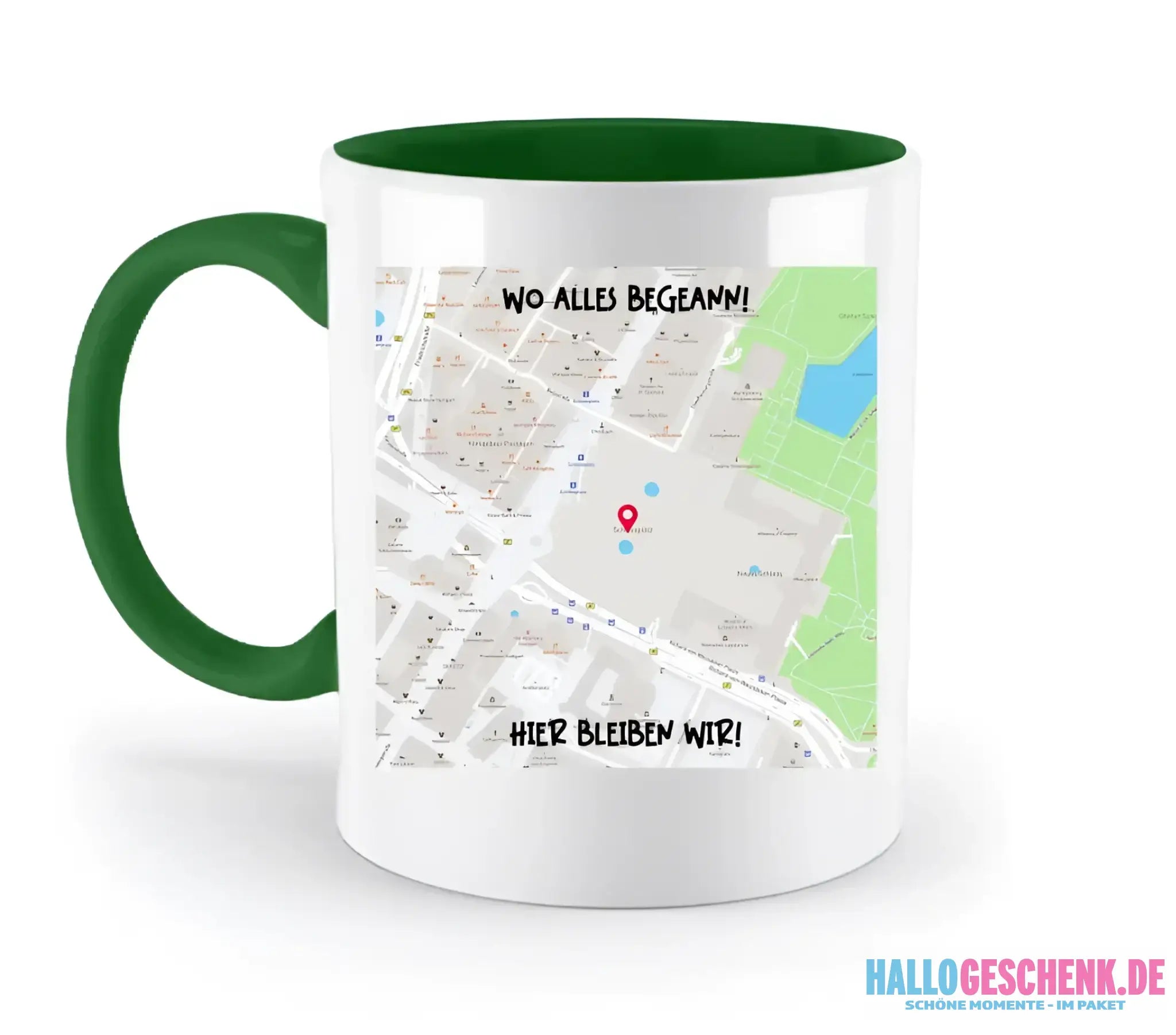 Karten-Generator Quadrat mit echtem Ort und deinem Text • zweifarbige Tasse • Exklusivdesign • personalisiert