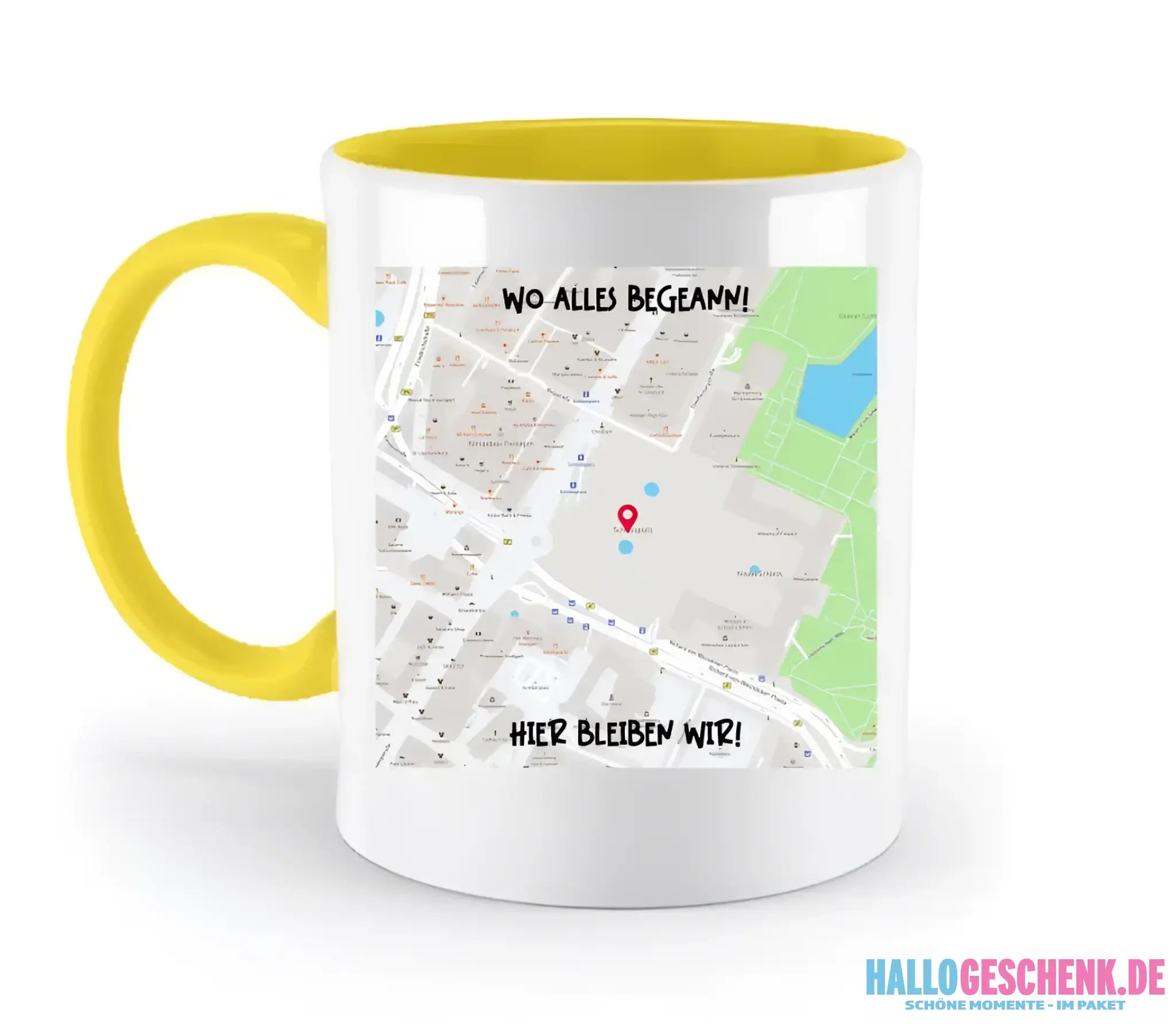Karten-Generator Quadrat mit echtem Ort und deinem Text • zweifarbige Tasse • Exklusivdesign • personalisiert