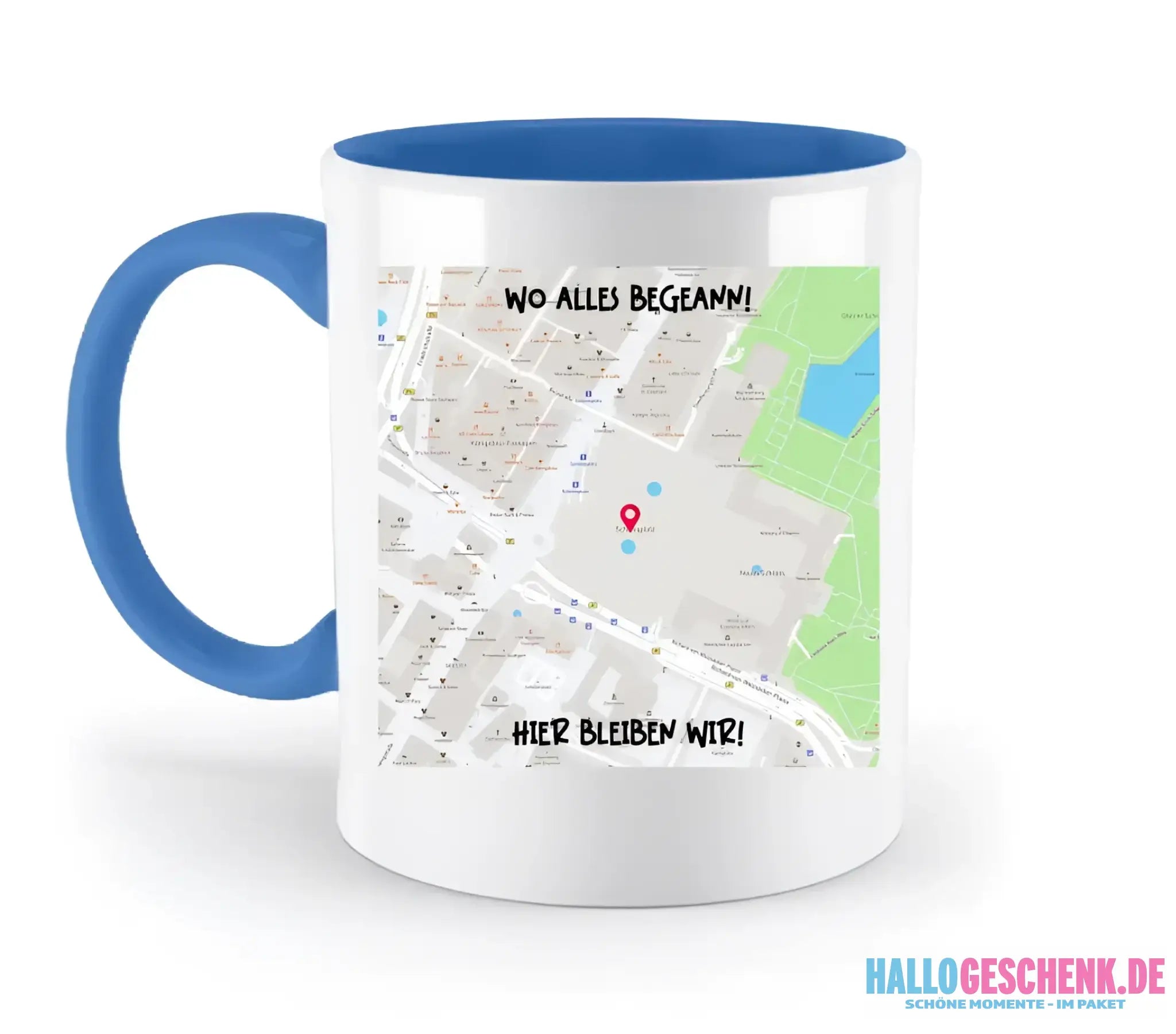 Karten-Generator Quadrat mit echtem Ort und deinem Text • zweifarbige Tasse • Exklusivdesign • personalisiert