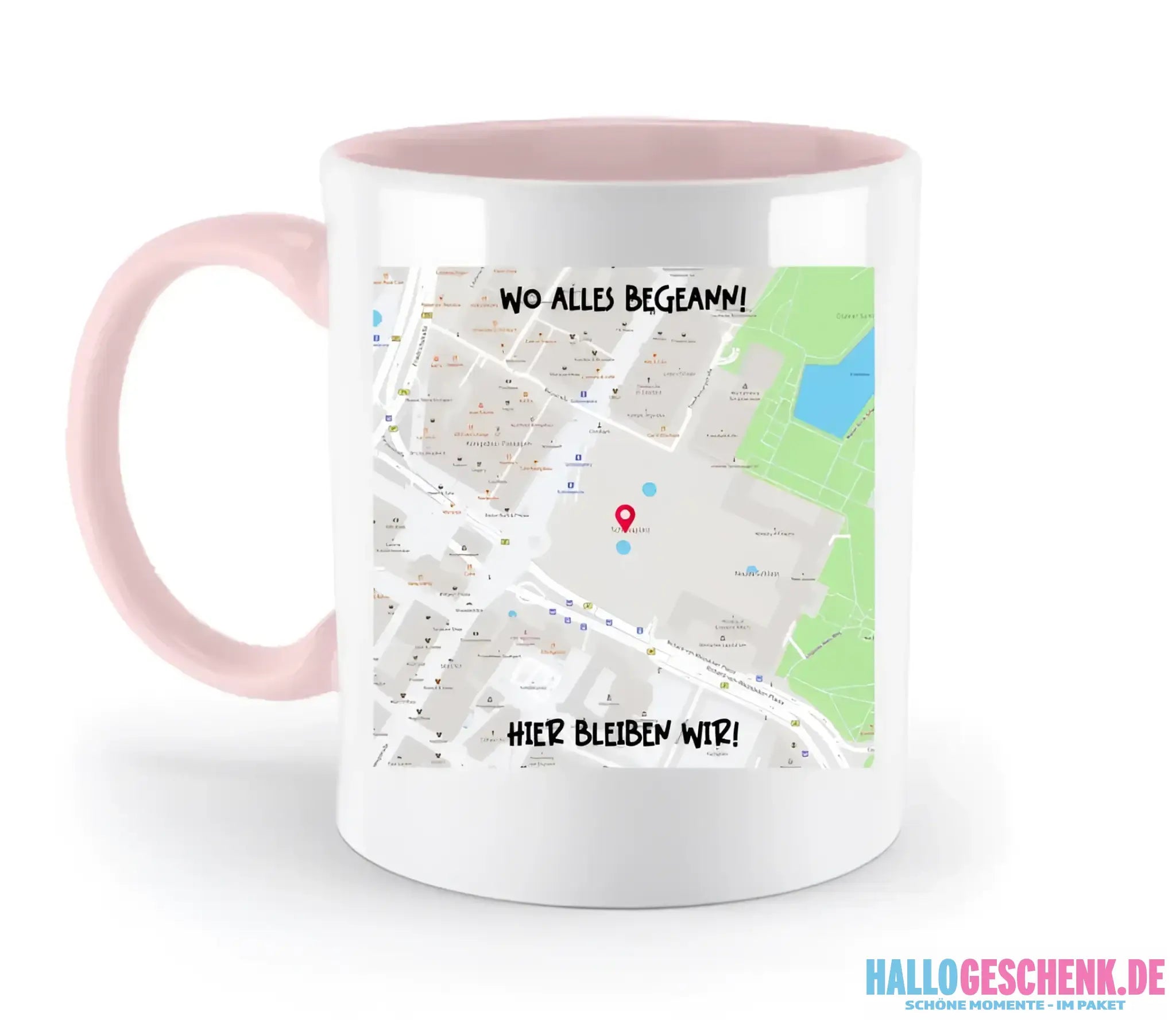 Karten-Generator Quadrat mit echtem Ort und deinem Text • zweifarbige Tasse • Exklusivdesign • personalisiert