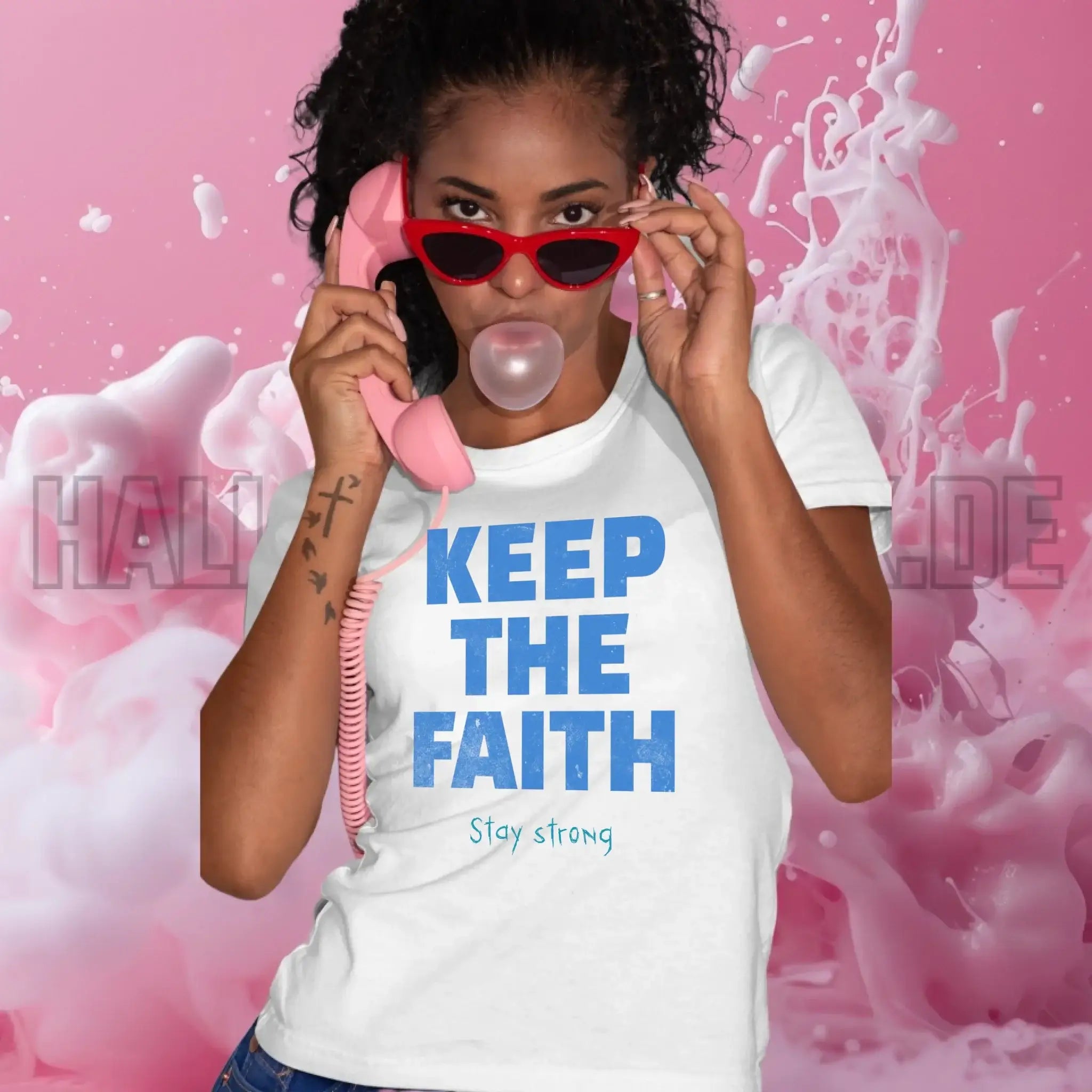 Keep the Faith • Farbwahl + Wunschtext • Ladies Premium T-Shirt XS-2XL aus Bio-Baumwolle für Damen • Exklusivdesign • personalisiert