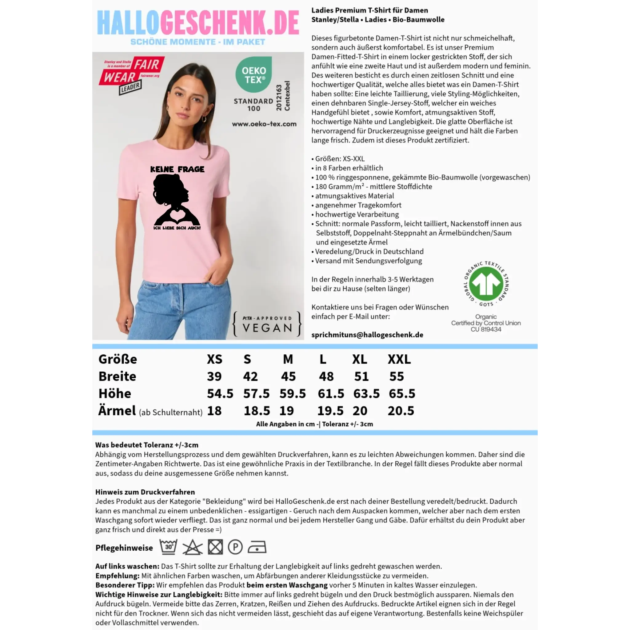 Keine Frage, ich liebe Dich auch! • Frau • personalisierter Text • Ladies Premium T-Shirt XS-2XL aus Bio-Baumwolle für Damen • Exklusivdesign • personalisiert • Motivauswahl • personalisierbar