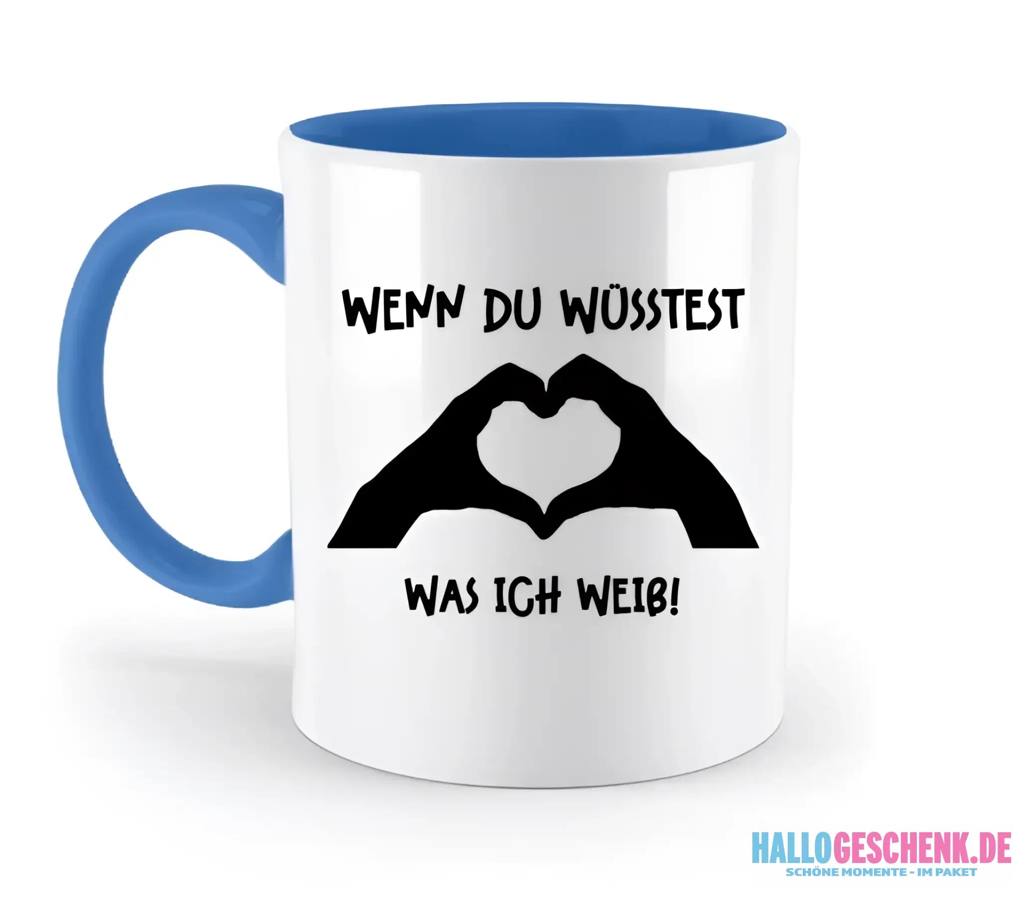 Keine Frage, ich liebe Dich auch! • Hände • personalisierter Text • zweifarbige Tasse 330ml mit farbigem Innendruck spülmaschinengeeignet