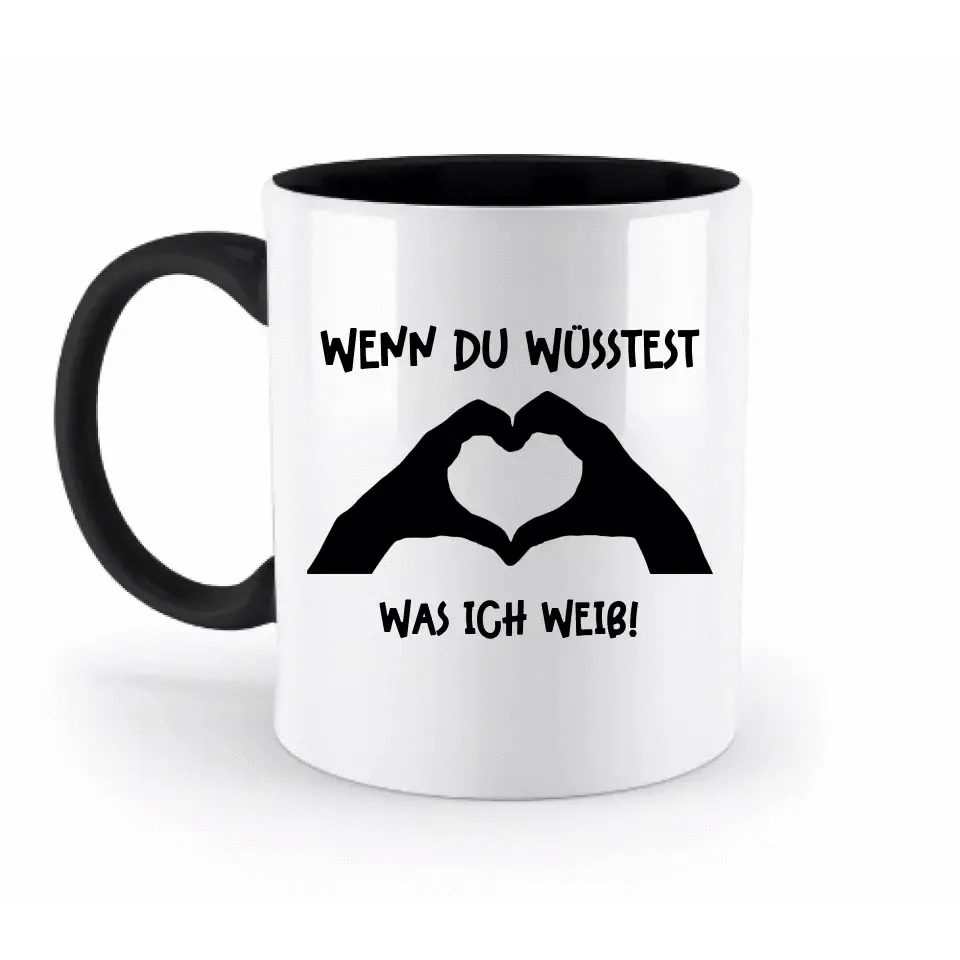 Keine Frage, ich liebe Dich auch! • Hände • personalisierter Text • zweifarbige Tasse 330ml mit farbigem Innendruck spülmaschinengeeignet