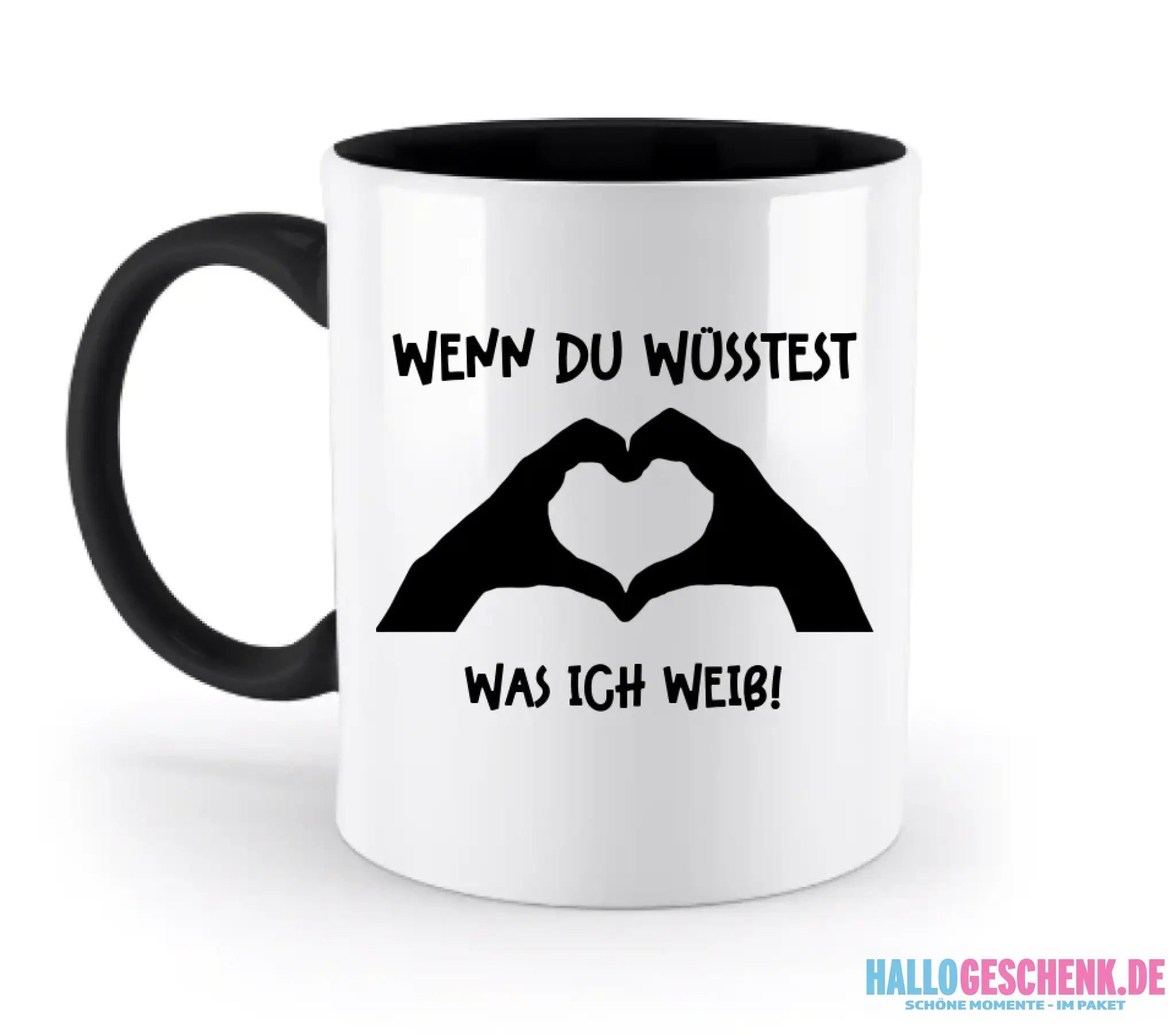 Keine Frage, ich liebe Dich auch! • Hände • personalisierter Text • zweifarbige Tasse 330ml mit farbigem Innendruck spülmaschinengeeignet